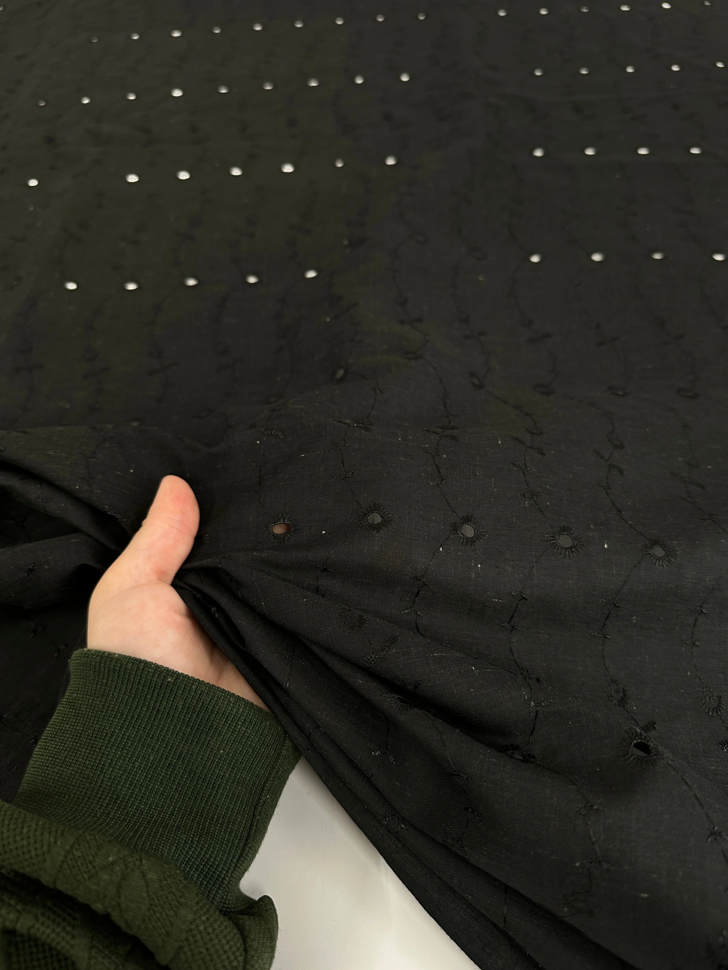 Black Dainty Floral Embroidered Cotton Eyelet - Image 7
