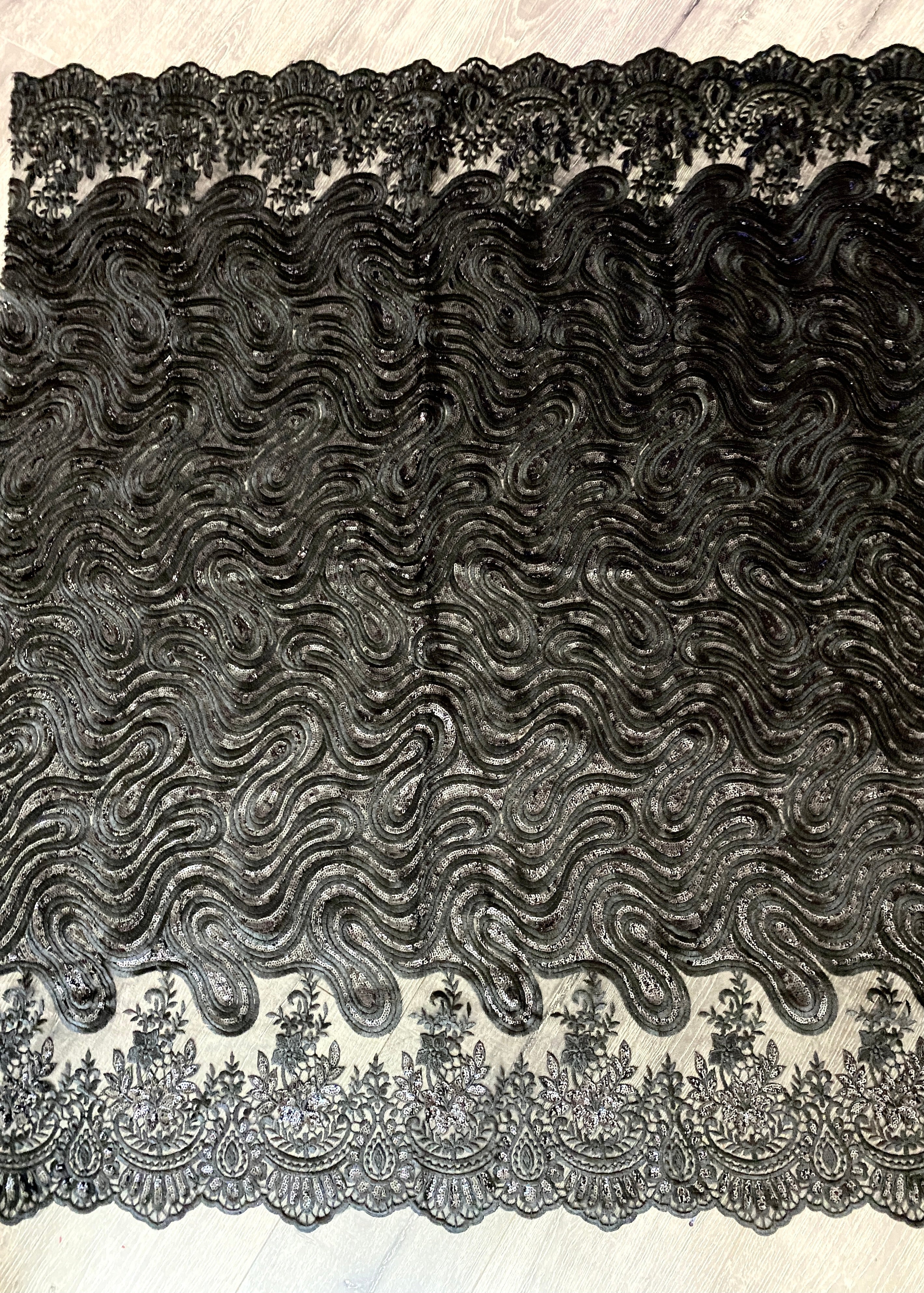 Black Embroidered Sequin Lace - Image 5