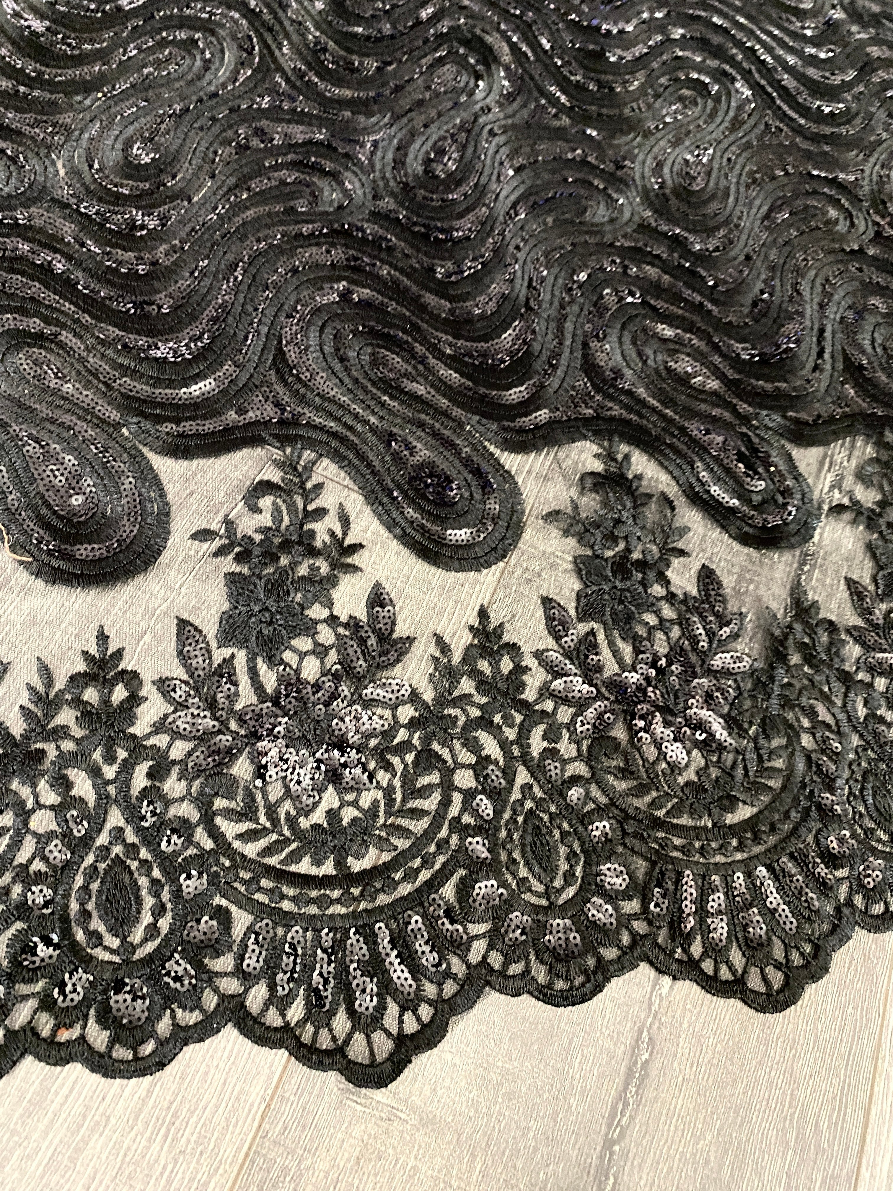 Black Embroidered Sequin Lace - Image 7