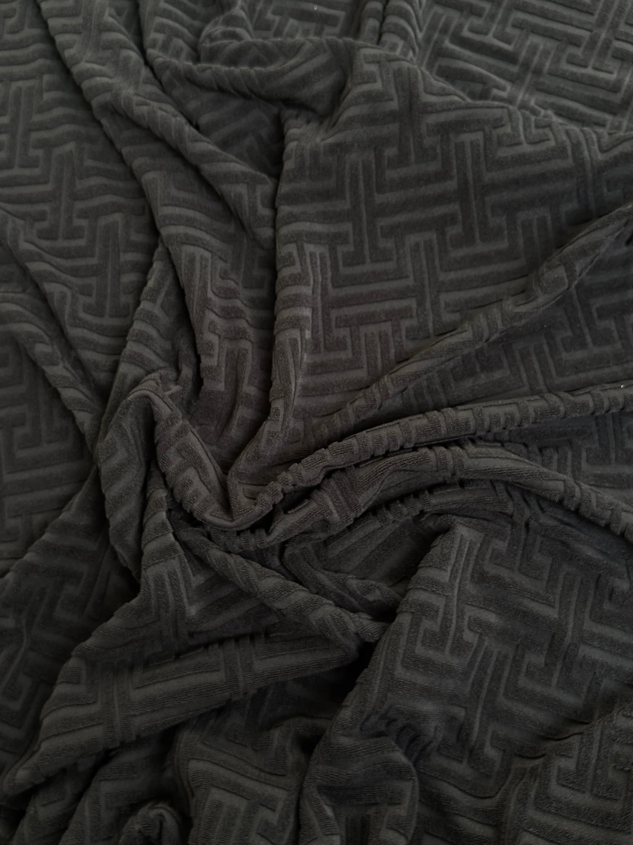 Black Textured Geometric Pattern Jersey Knit - Image 2