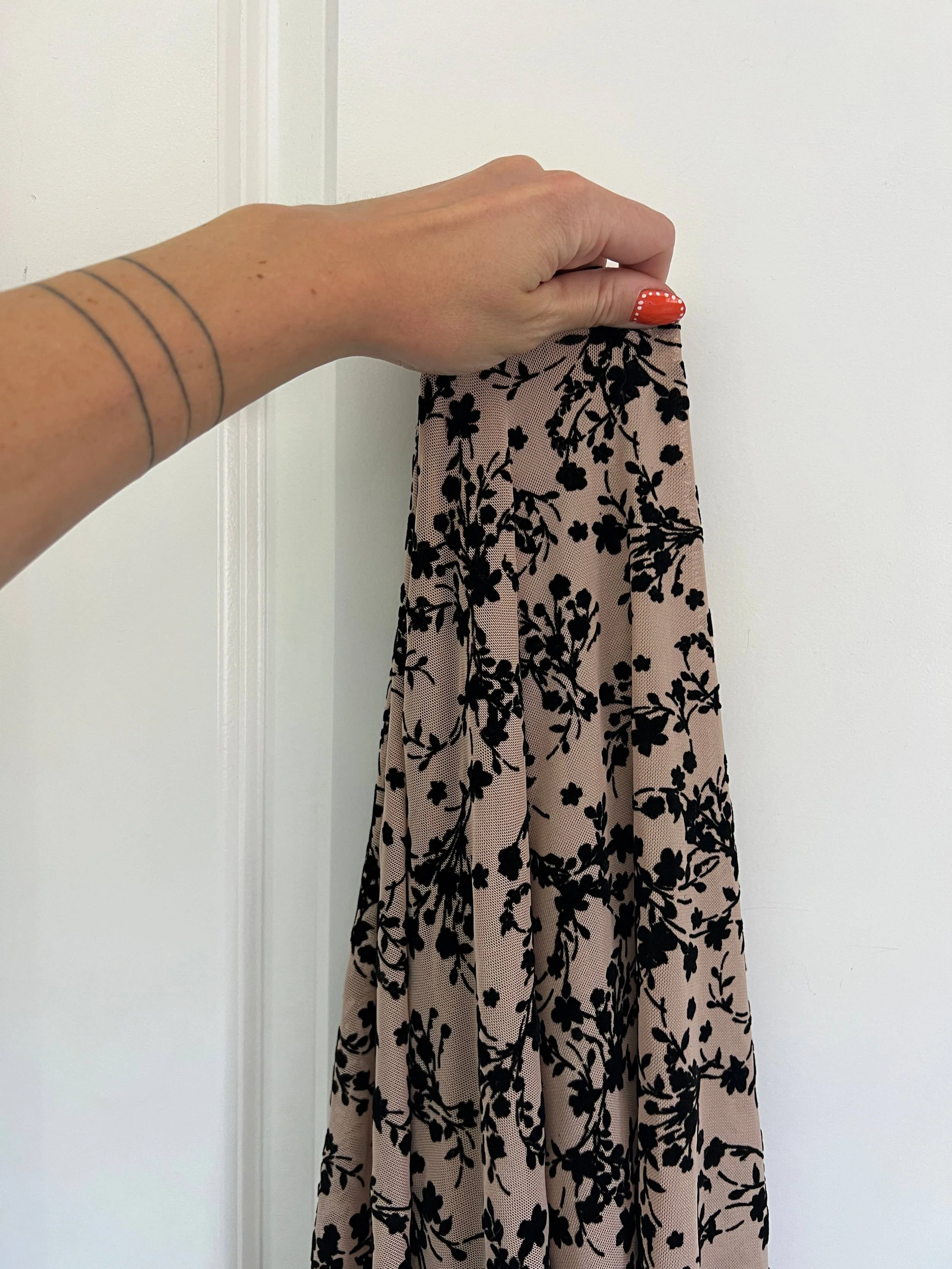 Black Velvet Flowers on Nude Mesh - Image 11