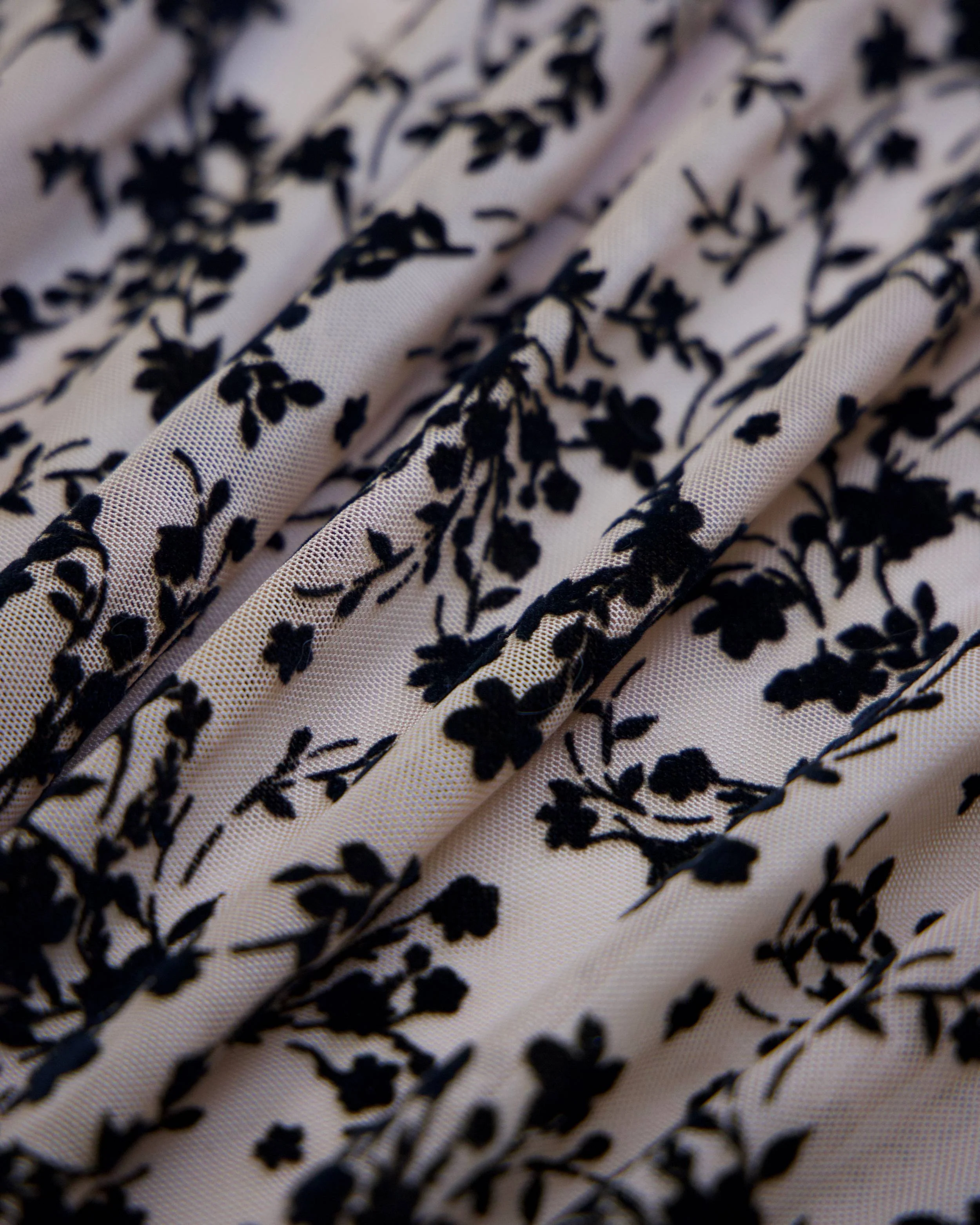 Black Velvet Flowers on Nude Mesh - Image 7