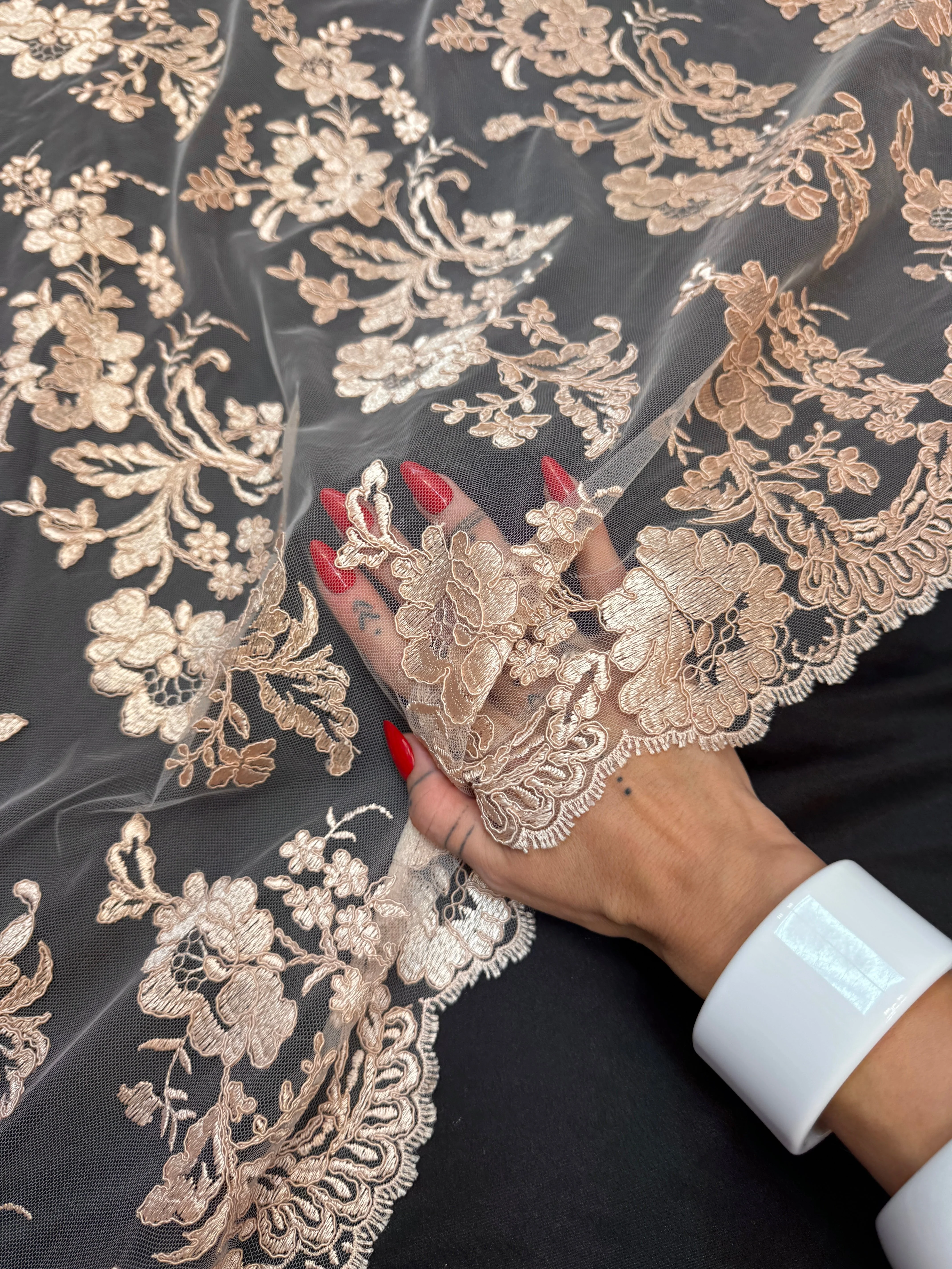 Blush Champagne Romantic Bloom Embroidered Mesh Lace - Image 5