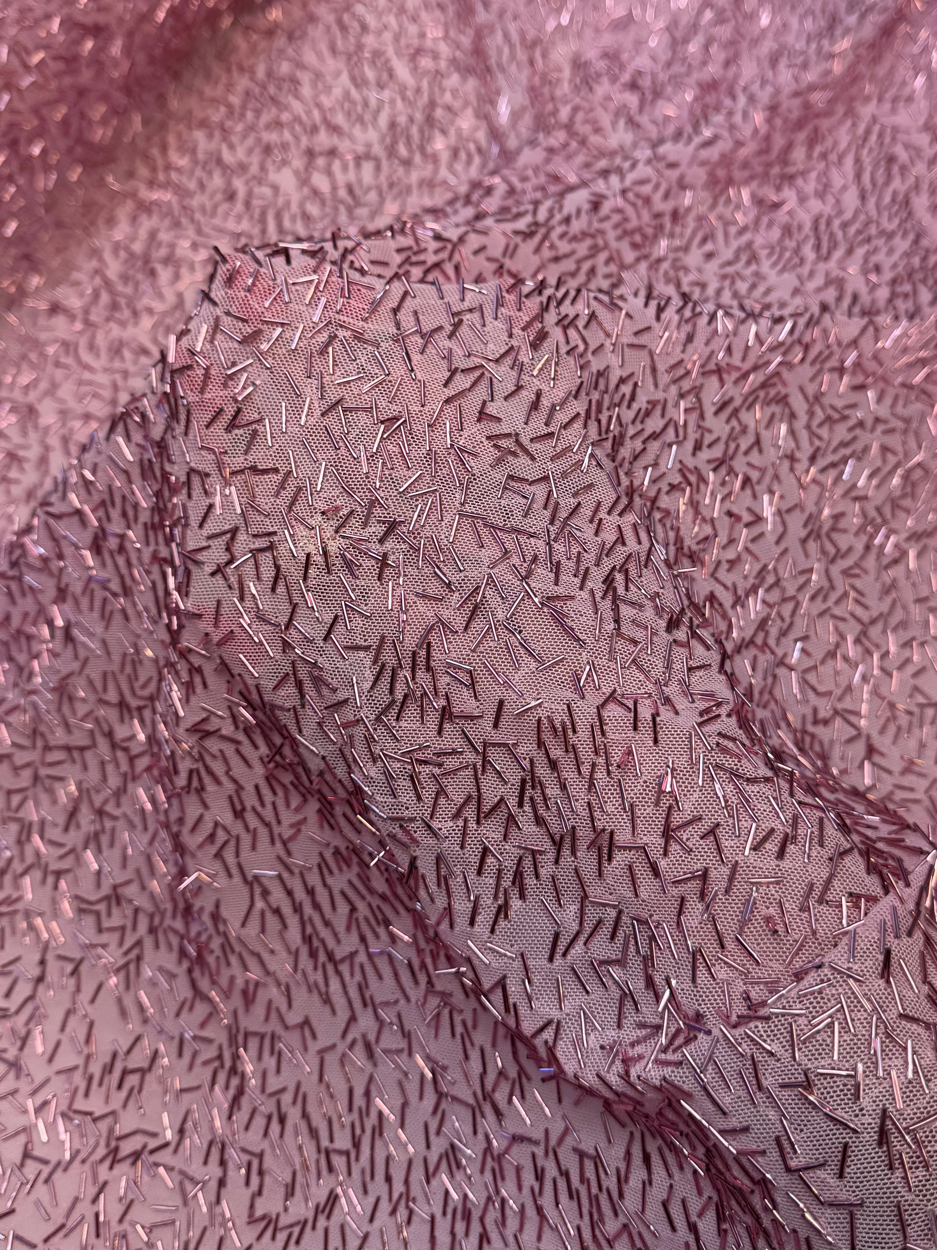 Blush Pink Bugle Beaded Stretch Mesh - Image 4