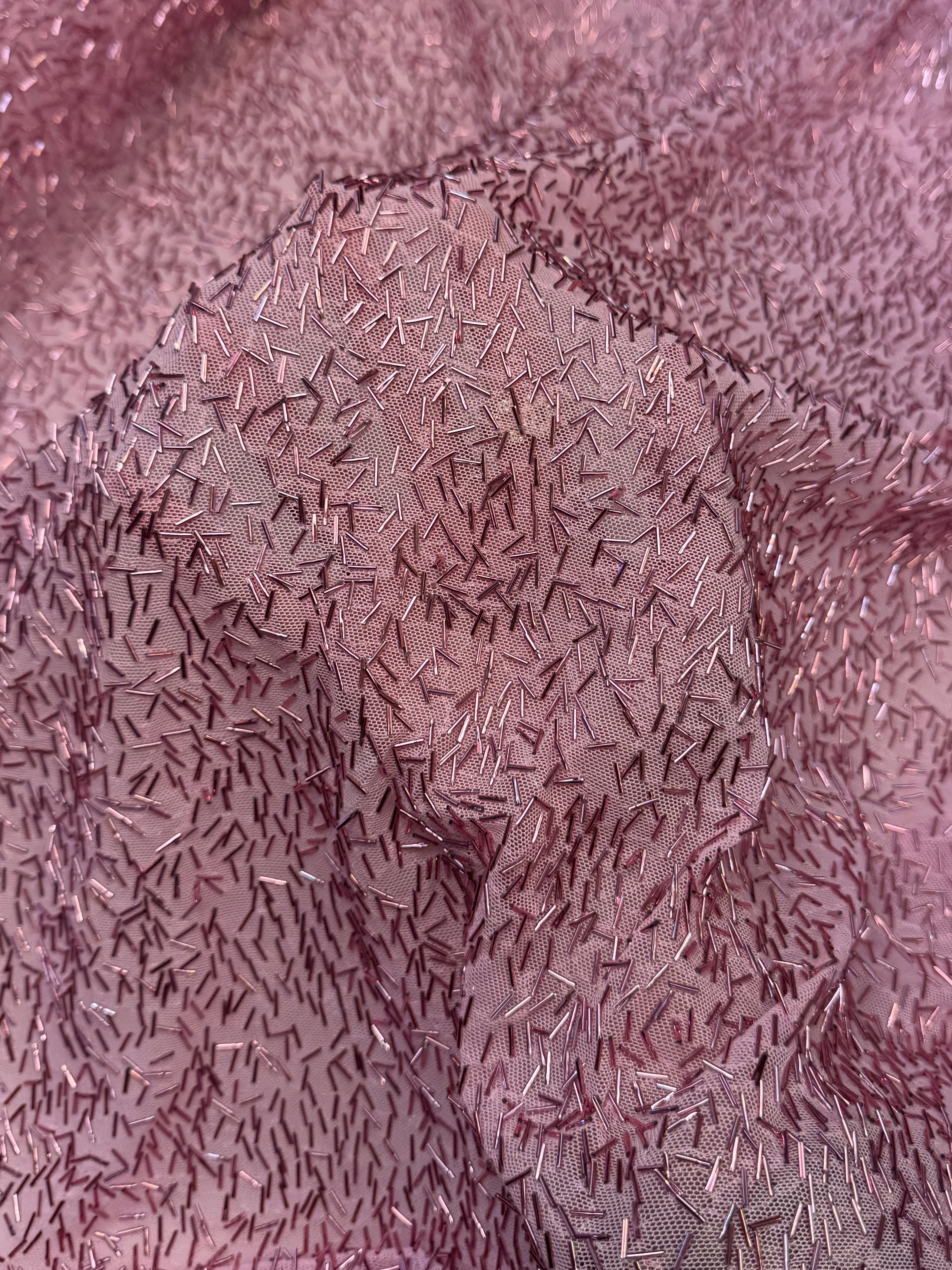 Blush Pink Bugle Beaded Stretch Mesh - Image 9