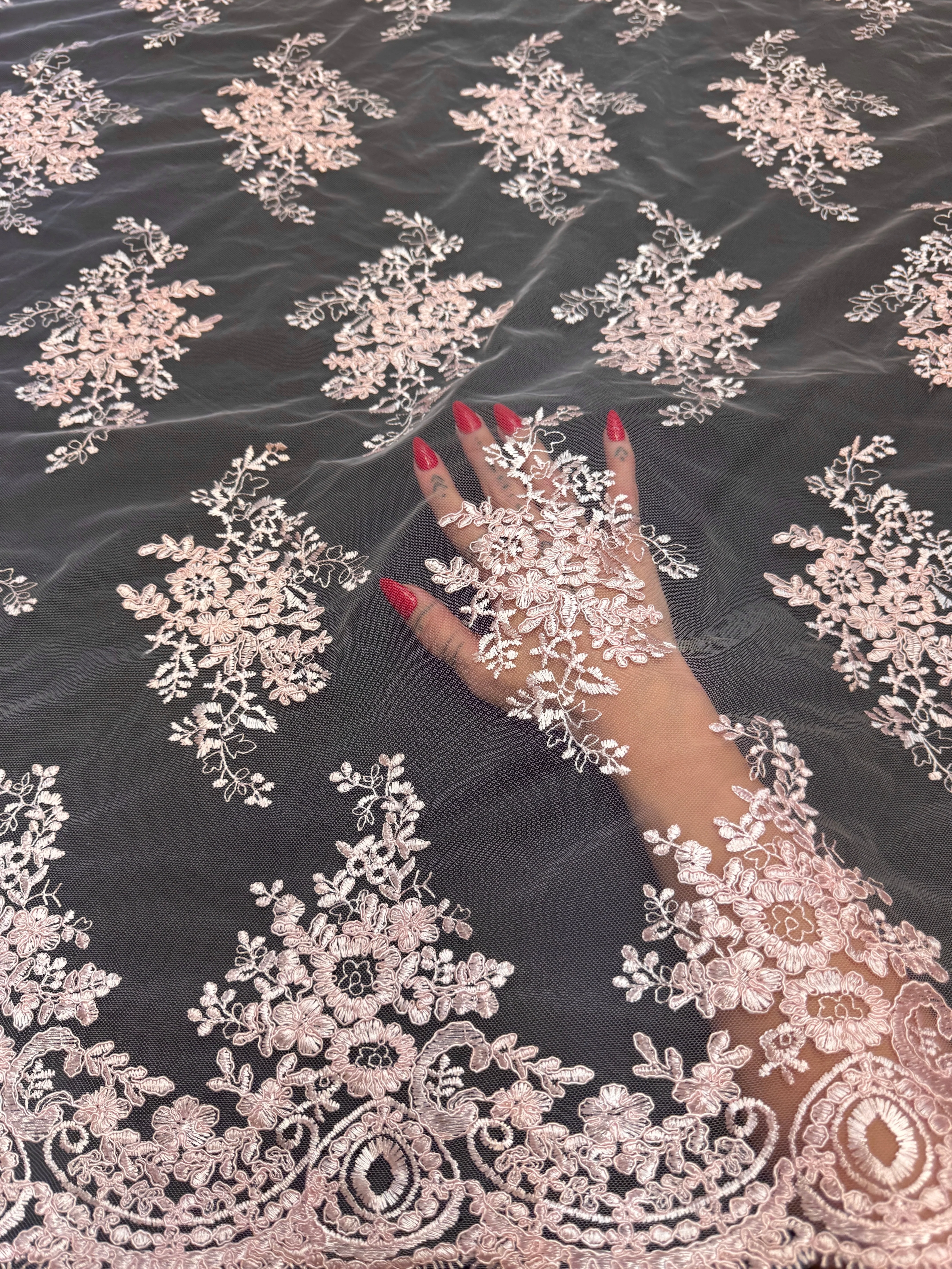 Blush Pink Fleur Scalloped Lace Mesh - Image 7