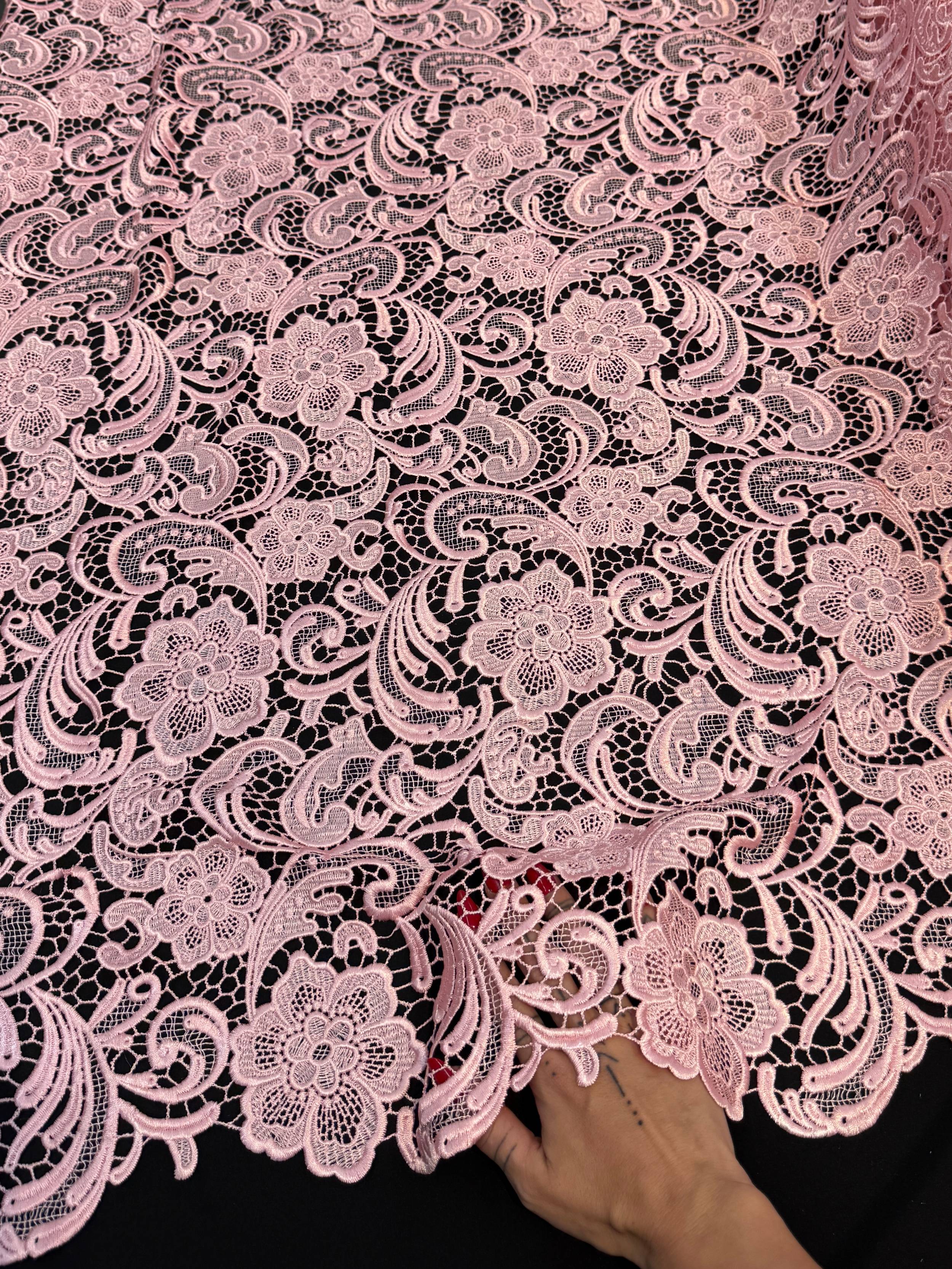 Blush Pink Floral Couture Embroidered Scalloped Guipure - Image 2