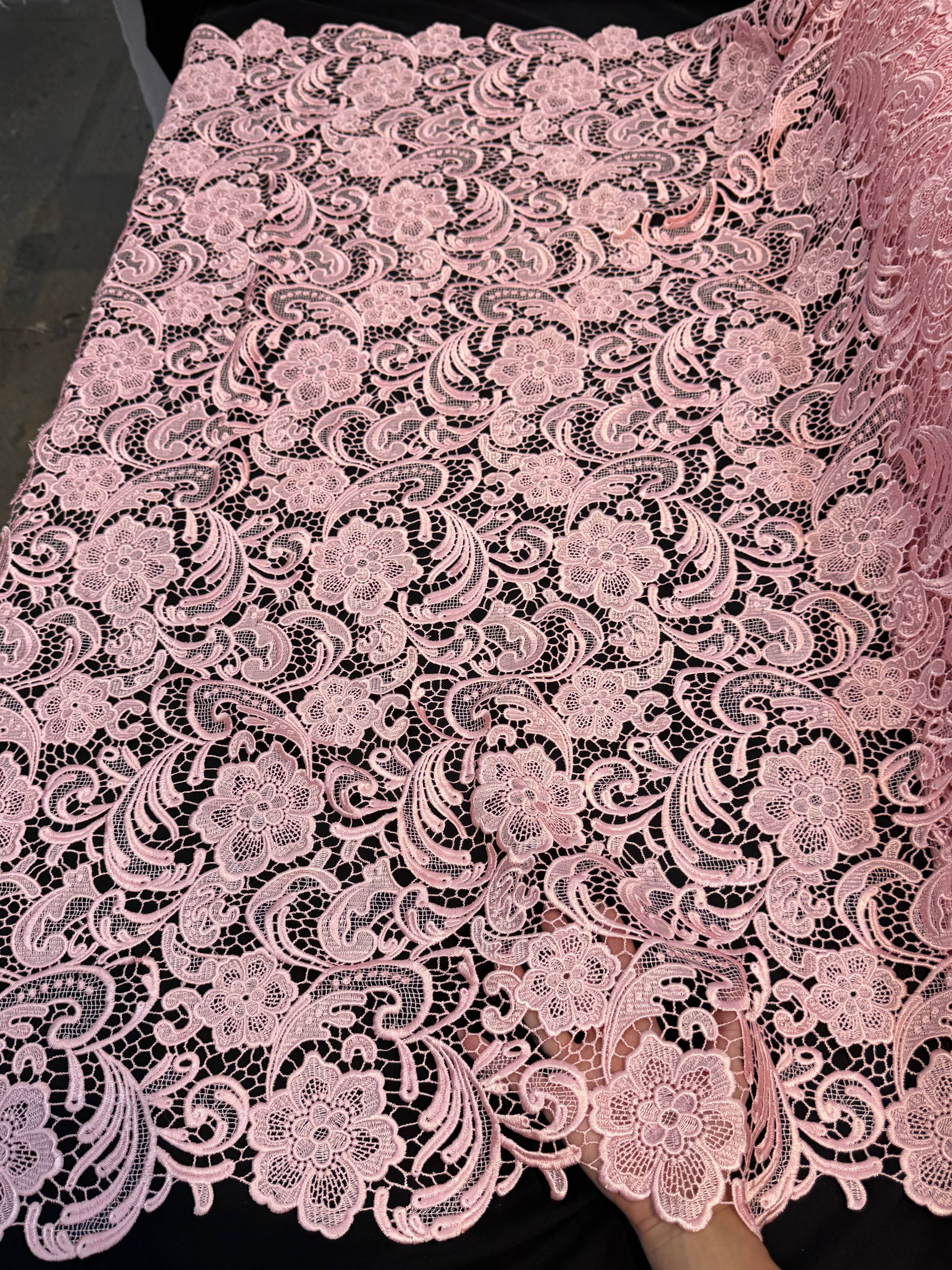 Blush Pink Floral Couture Embroidered Scalloped Guipure - Image 4