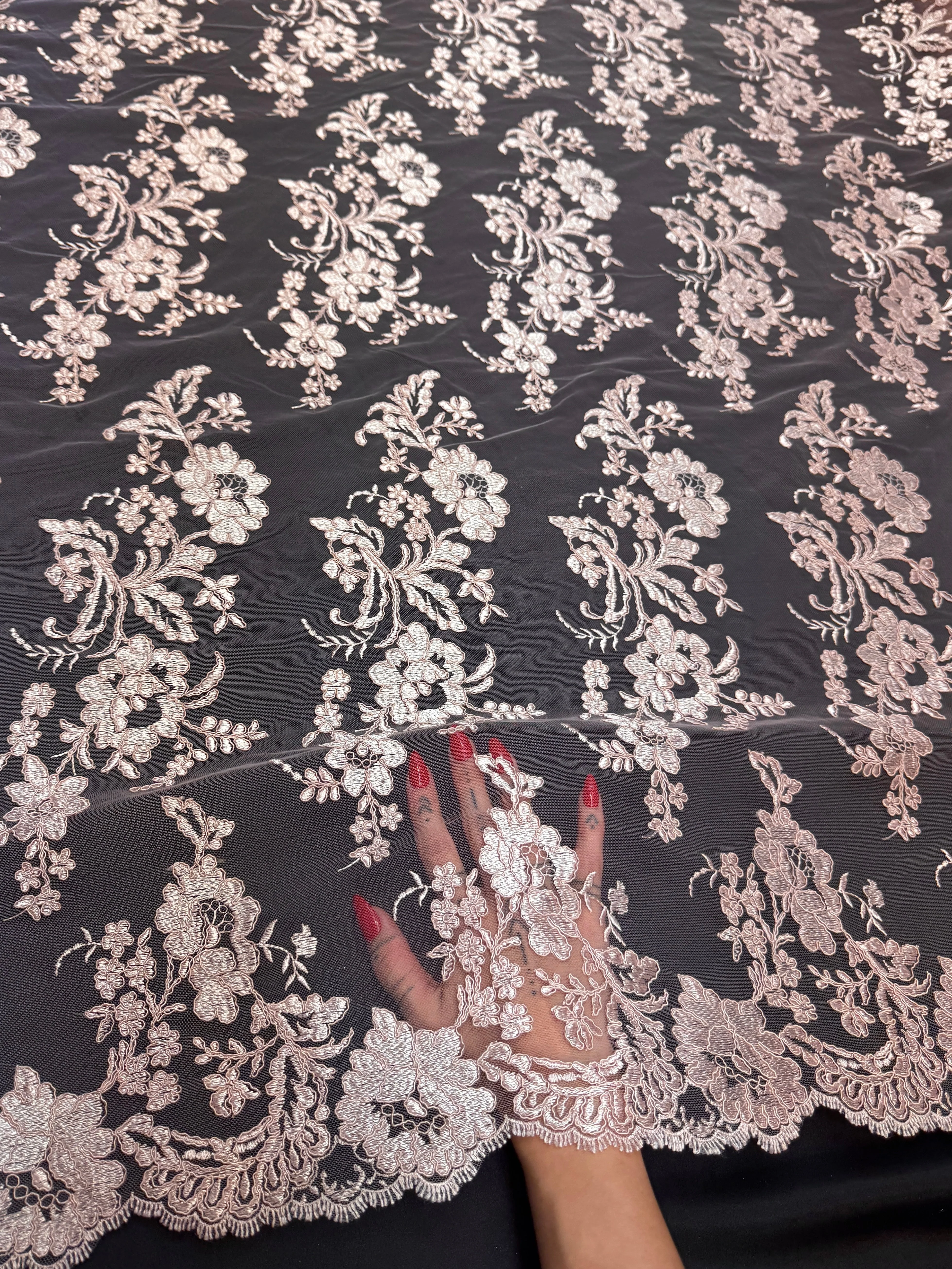 Blush Pink Romantic Bloom Embroidered Mesh Lace