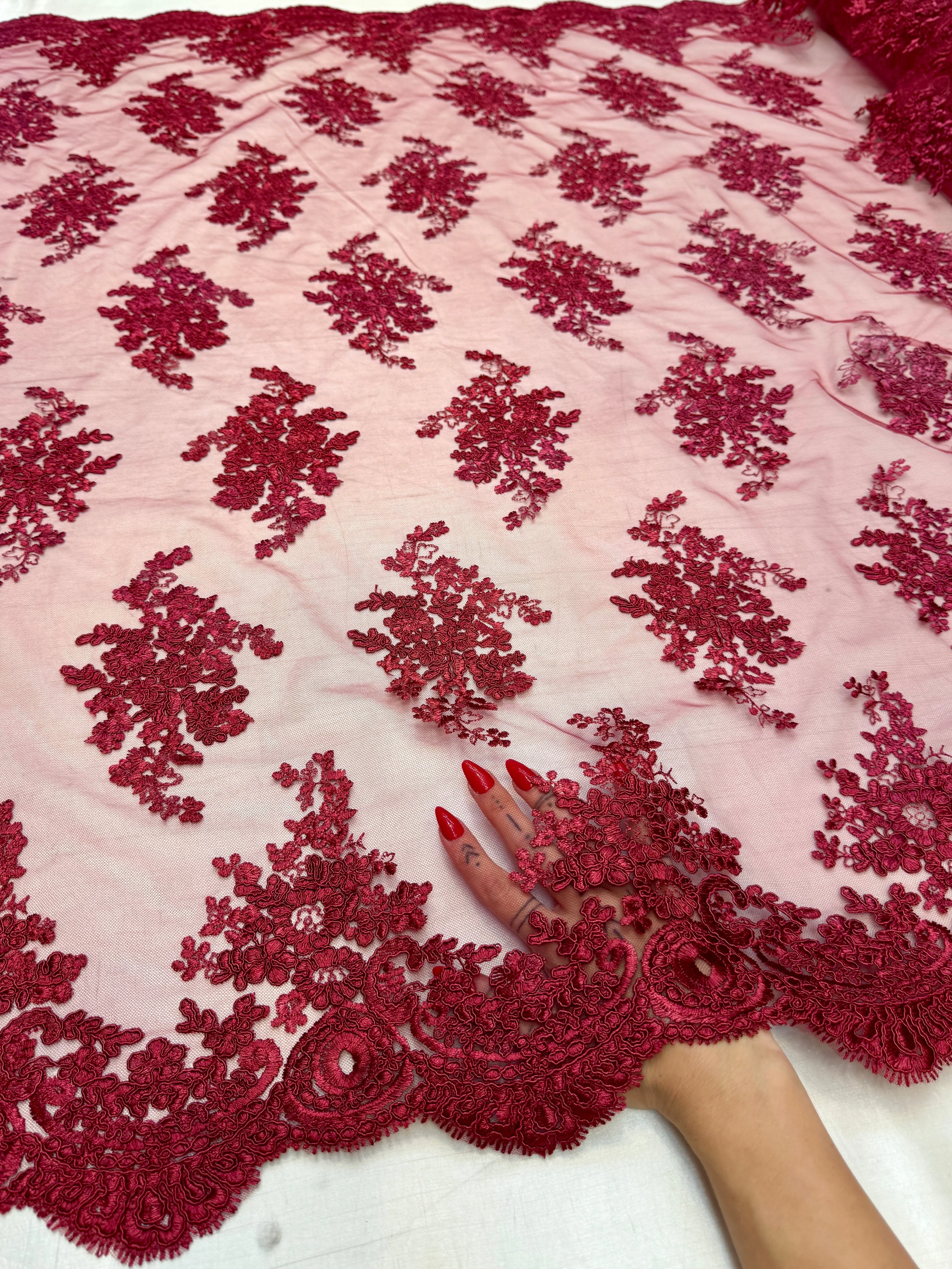 Burgundy Fleur Scalloped Lace Mesh