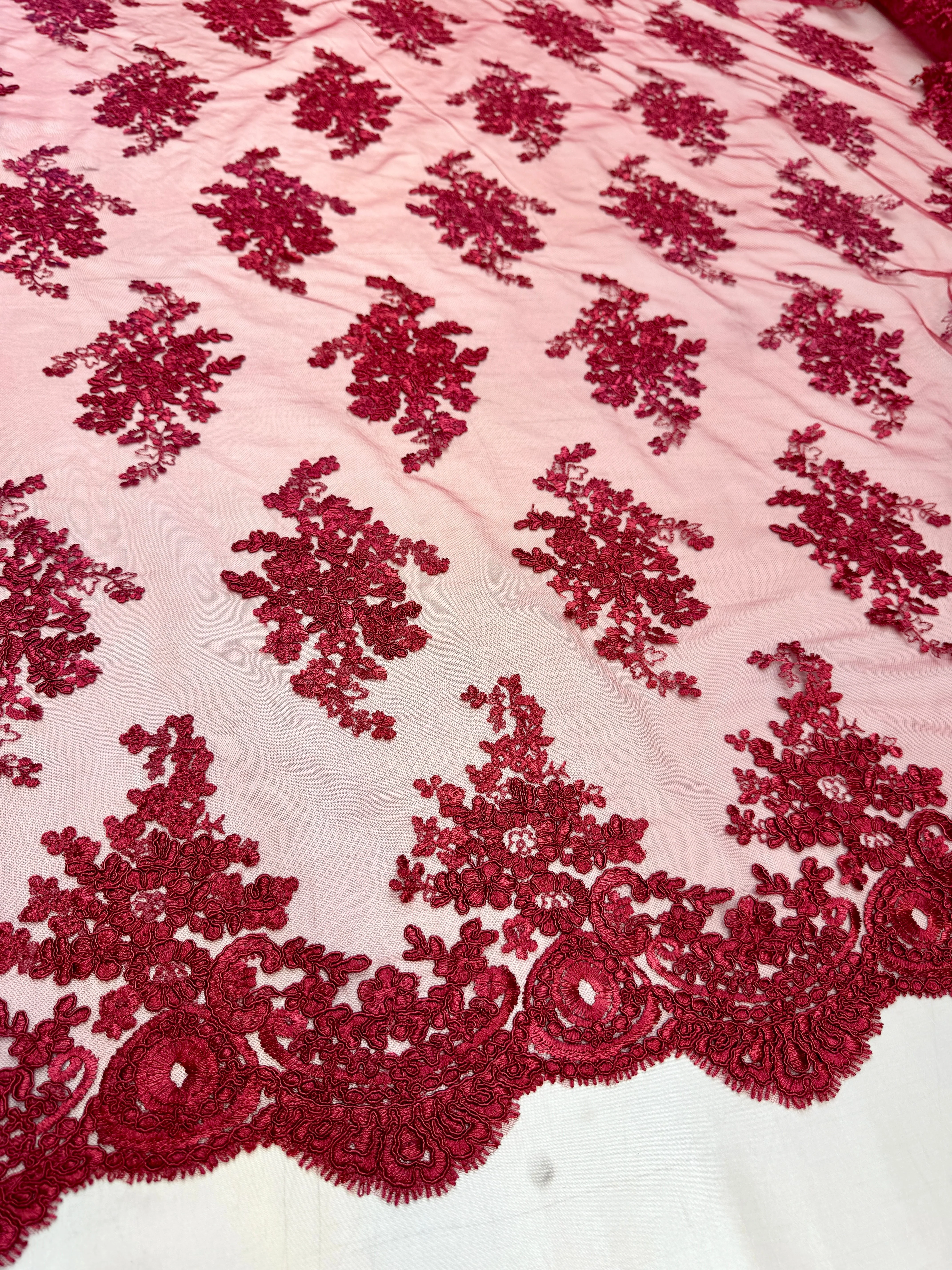 Burgundy Fleur Scalloped Lace Mesh - Image 2
