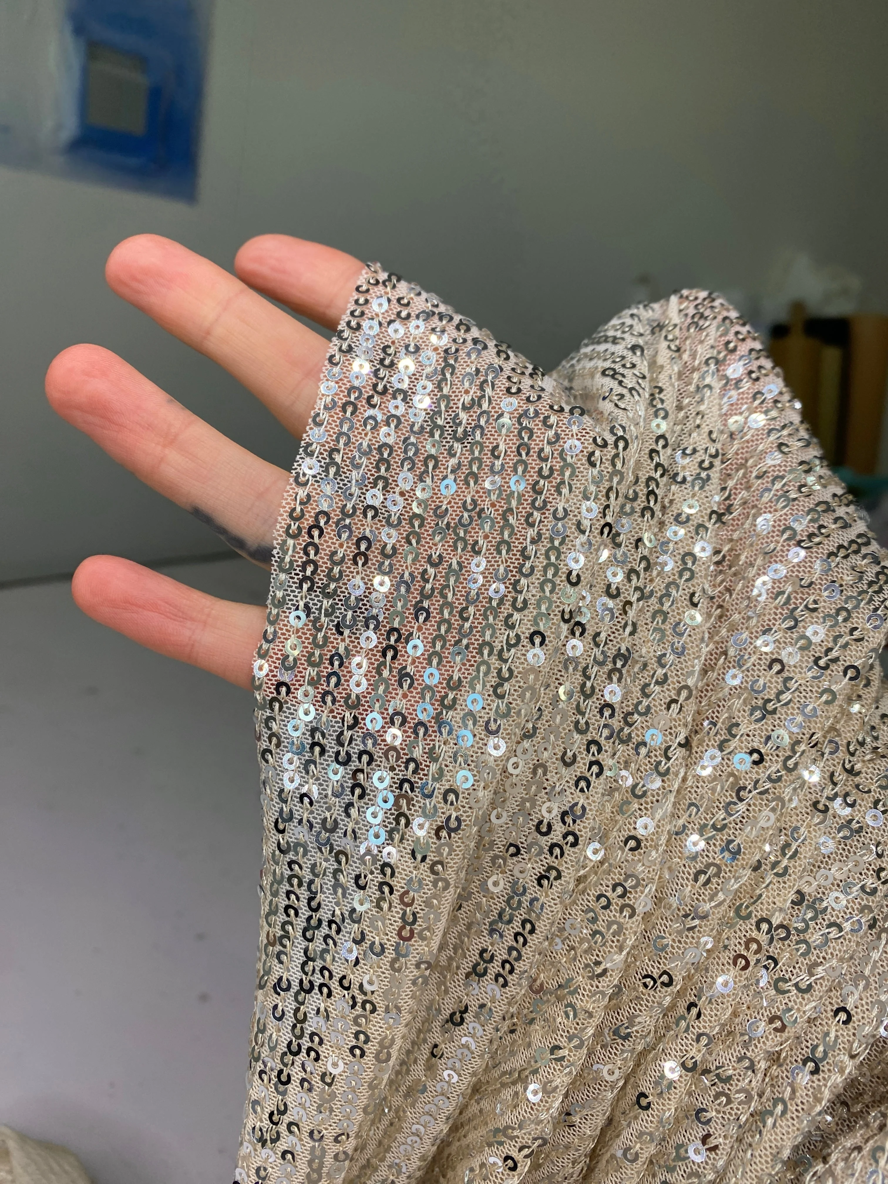 Champagne Striped Stretch Sequin on Mesh - Image 2
