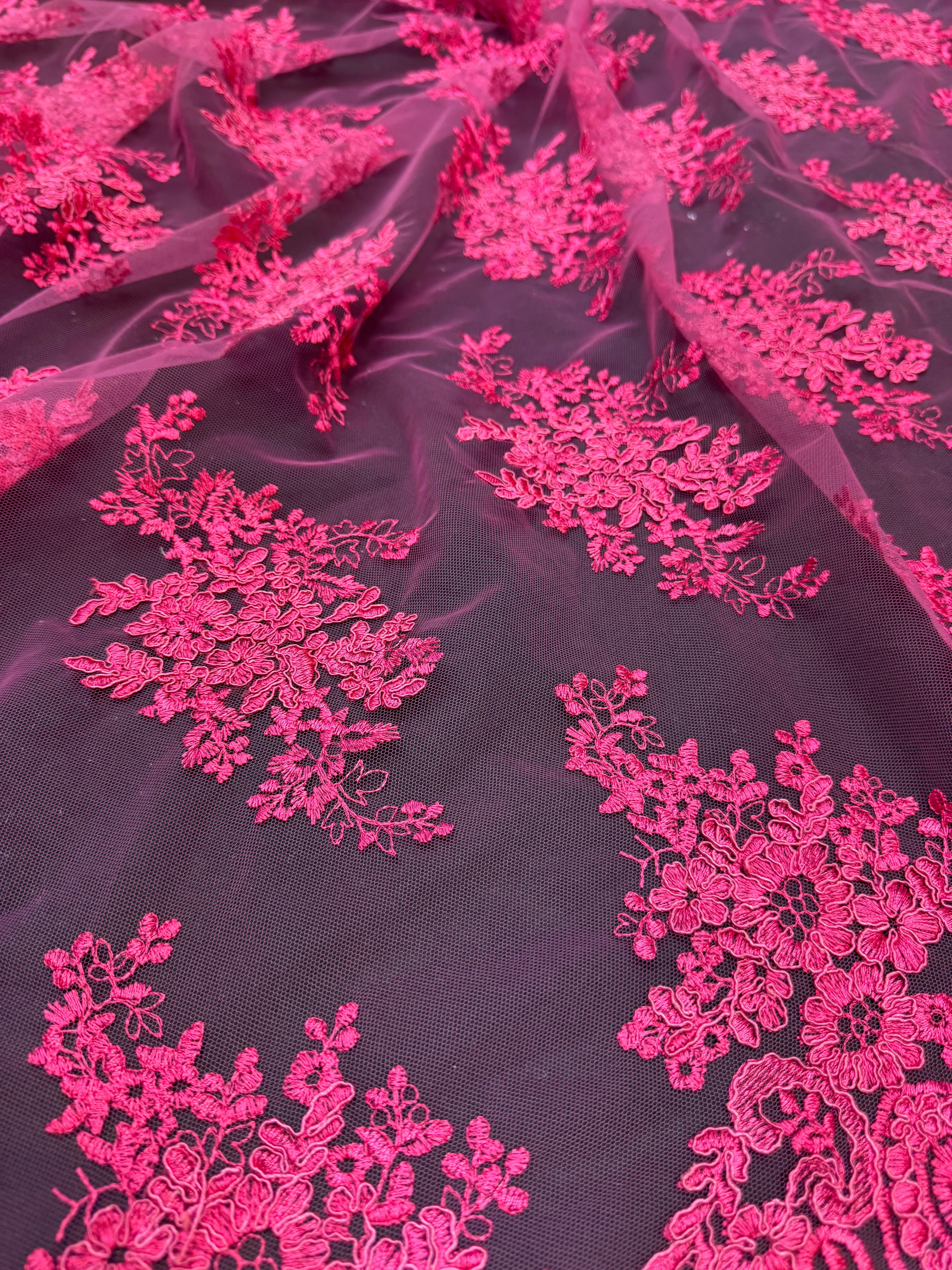 Fuchsia Fleur Scalloped Lace Mesh - Image 3