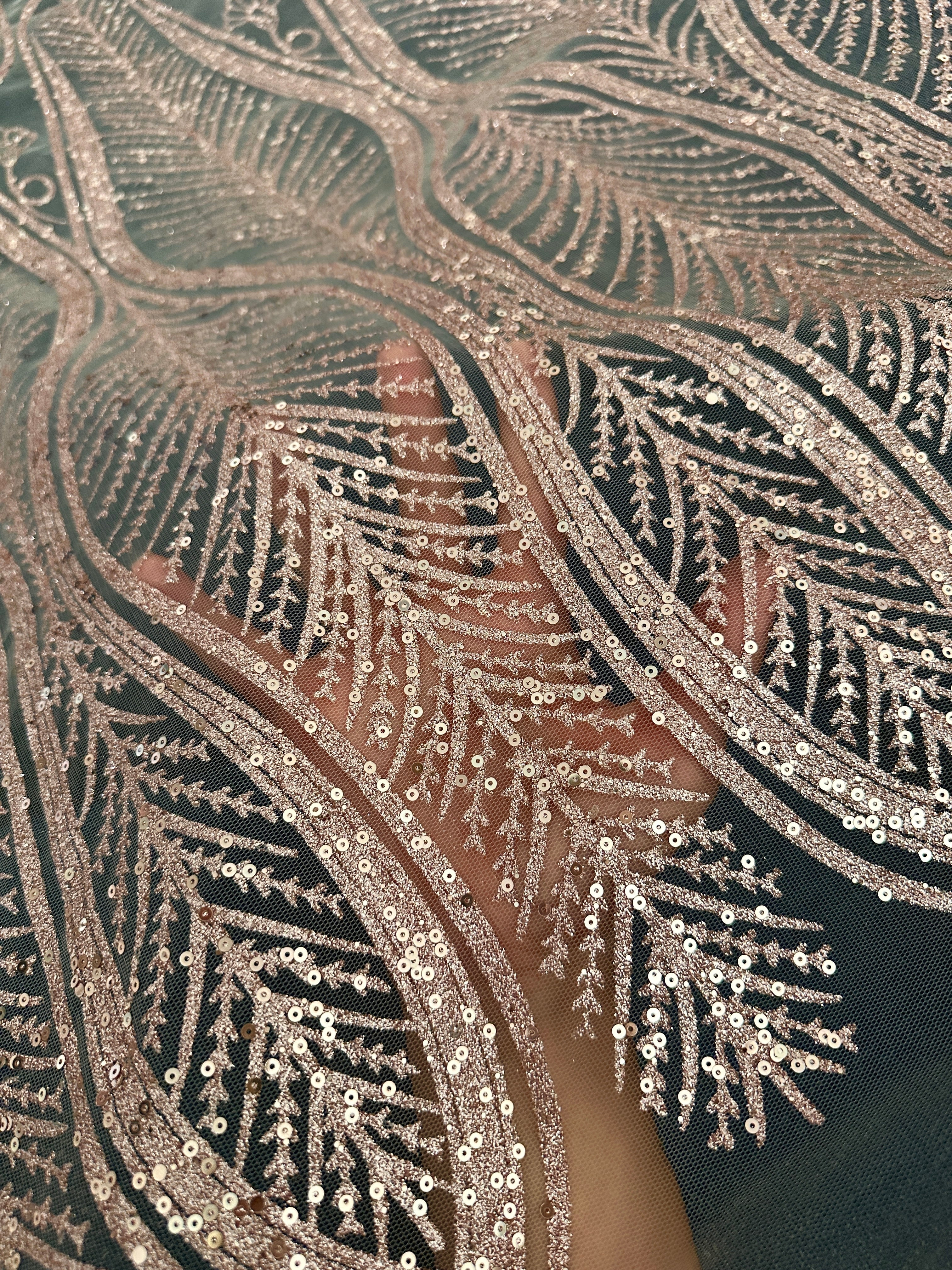 Gold Glitter Sequin Geometric Lace - Image 7