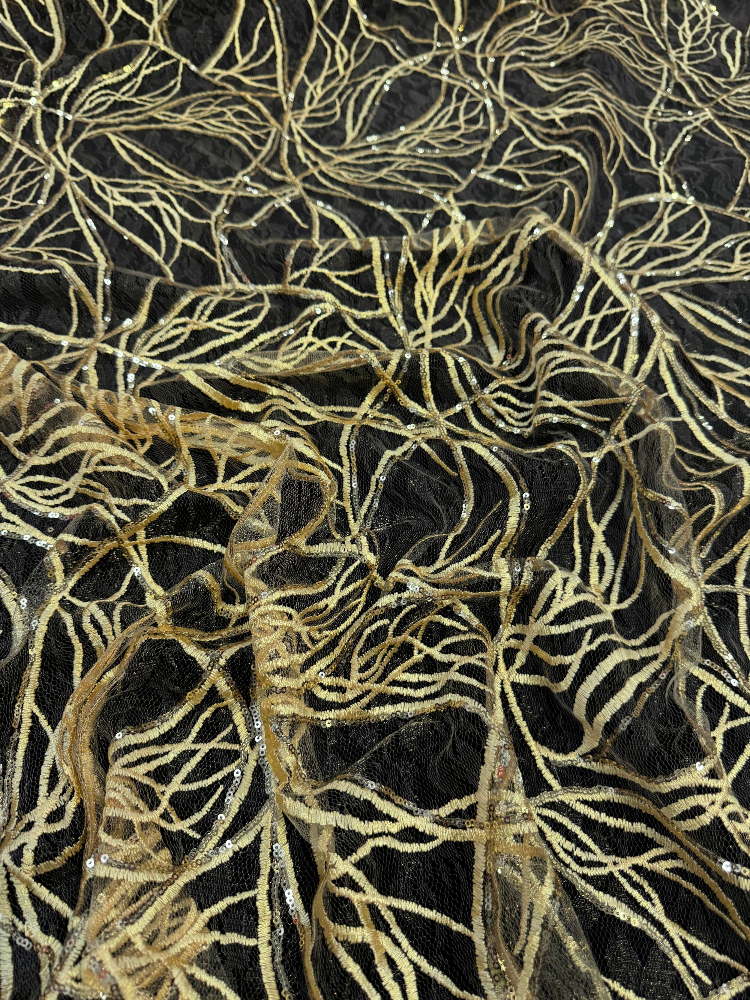 Gold Infinity Web Sequin Embroidered Mesh - Image 2