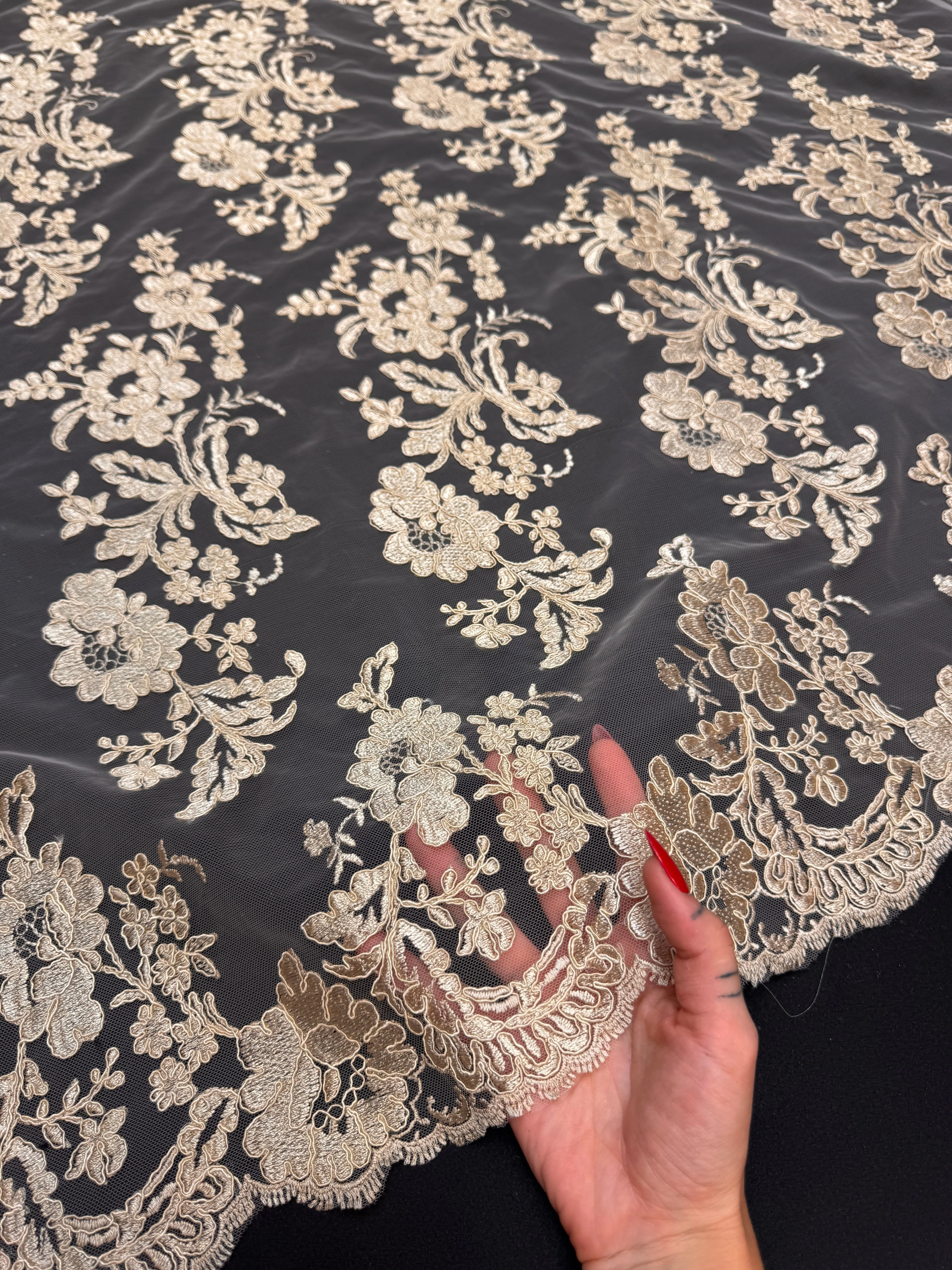 Gold Romantic Bloom Embroidered Mesh Lace - Image 9