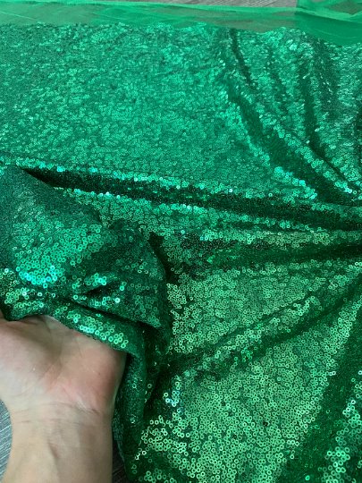 Kelly Green Stretch Sequin on Mesh - Image 2