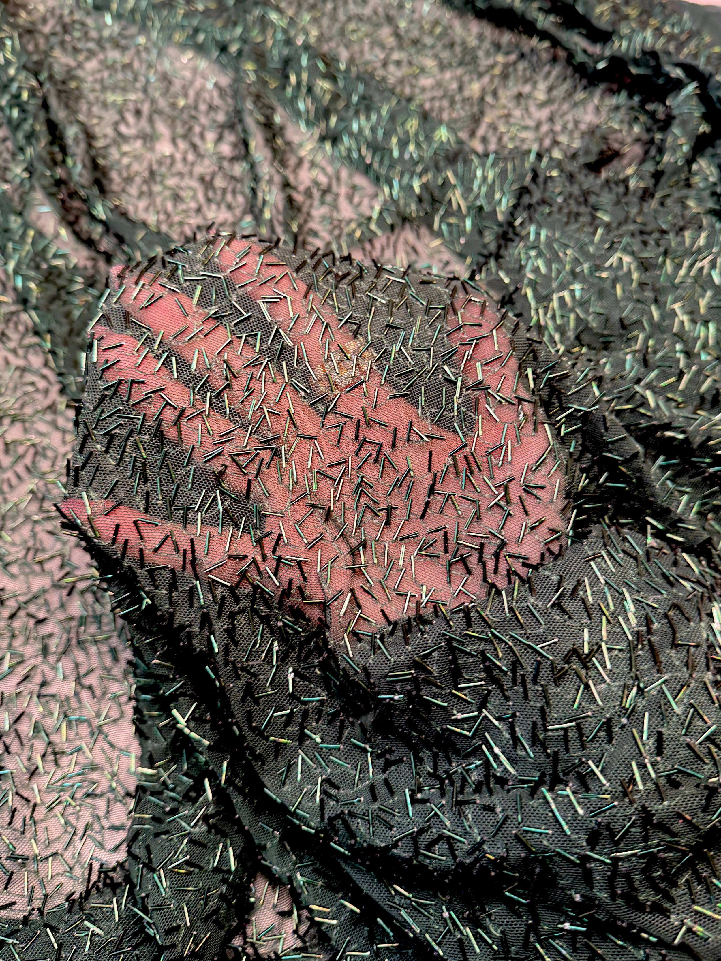 Hunter Green Bugle Beaded Stretch Mesh - Image 6