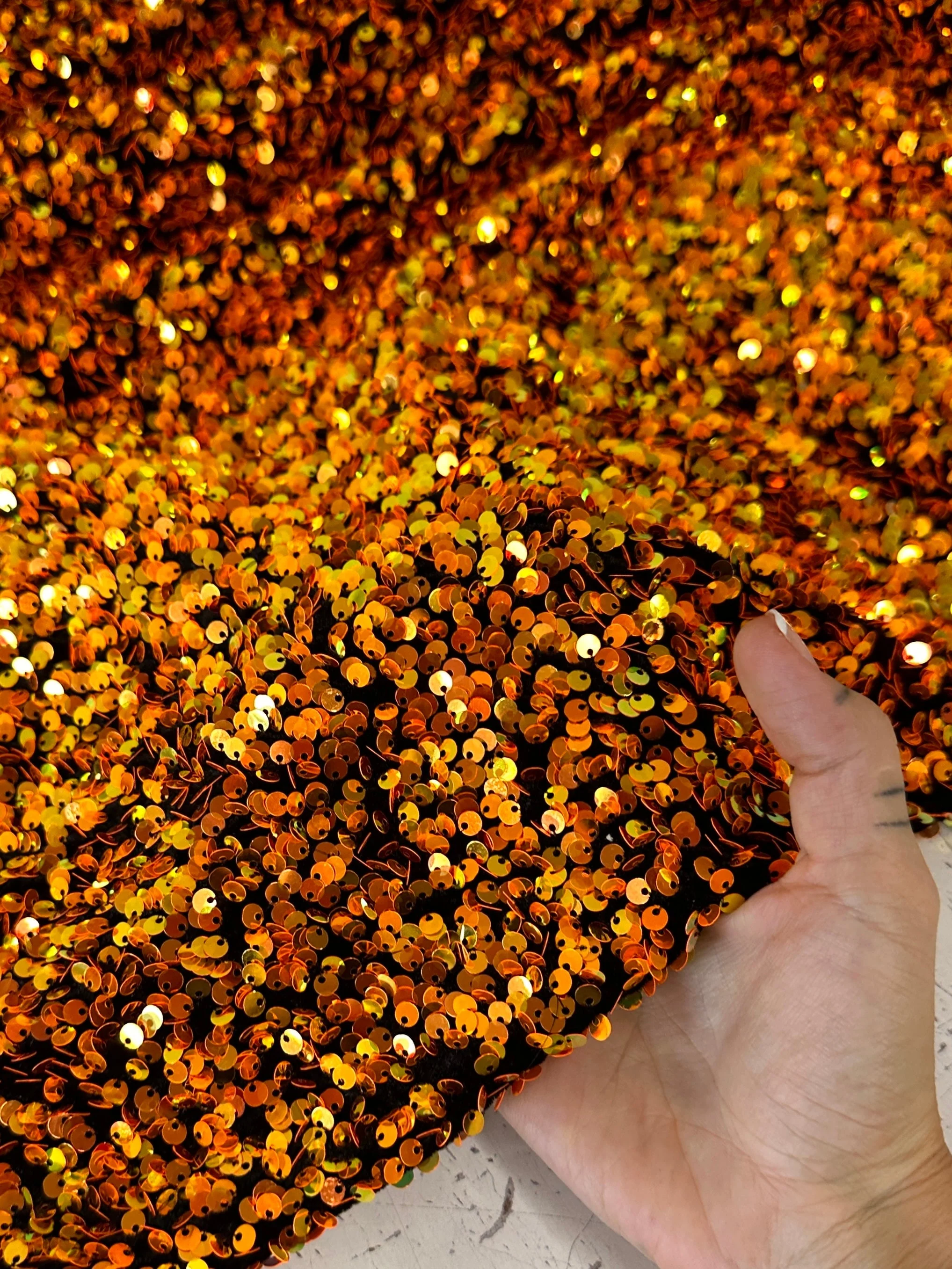 Iridescent Orange Sequin on Velvet - Image 2