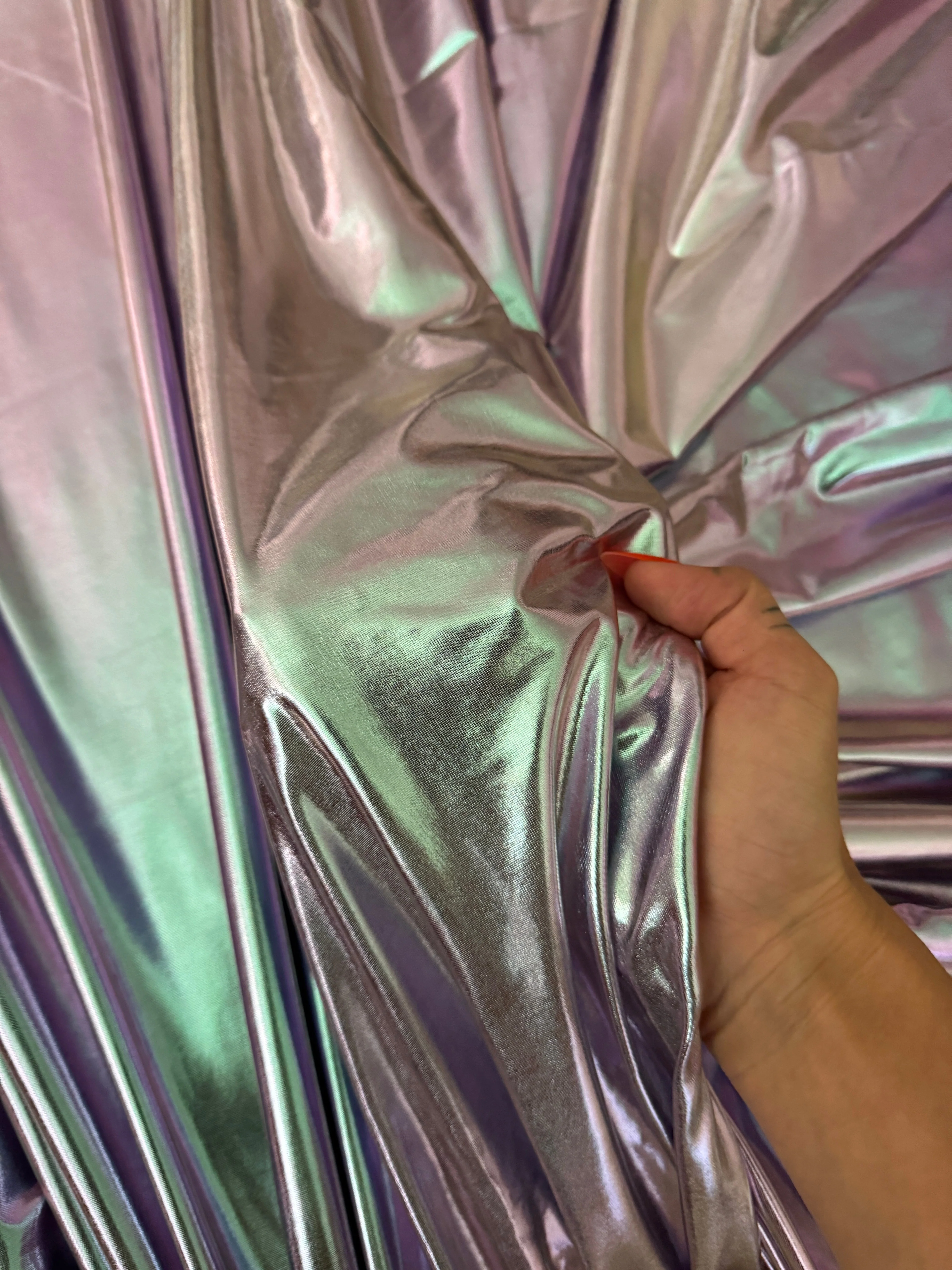 Iridescent Pink-Lavender Coated Spandex Pleather - Image 10