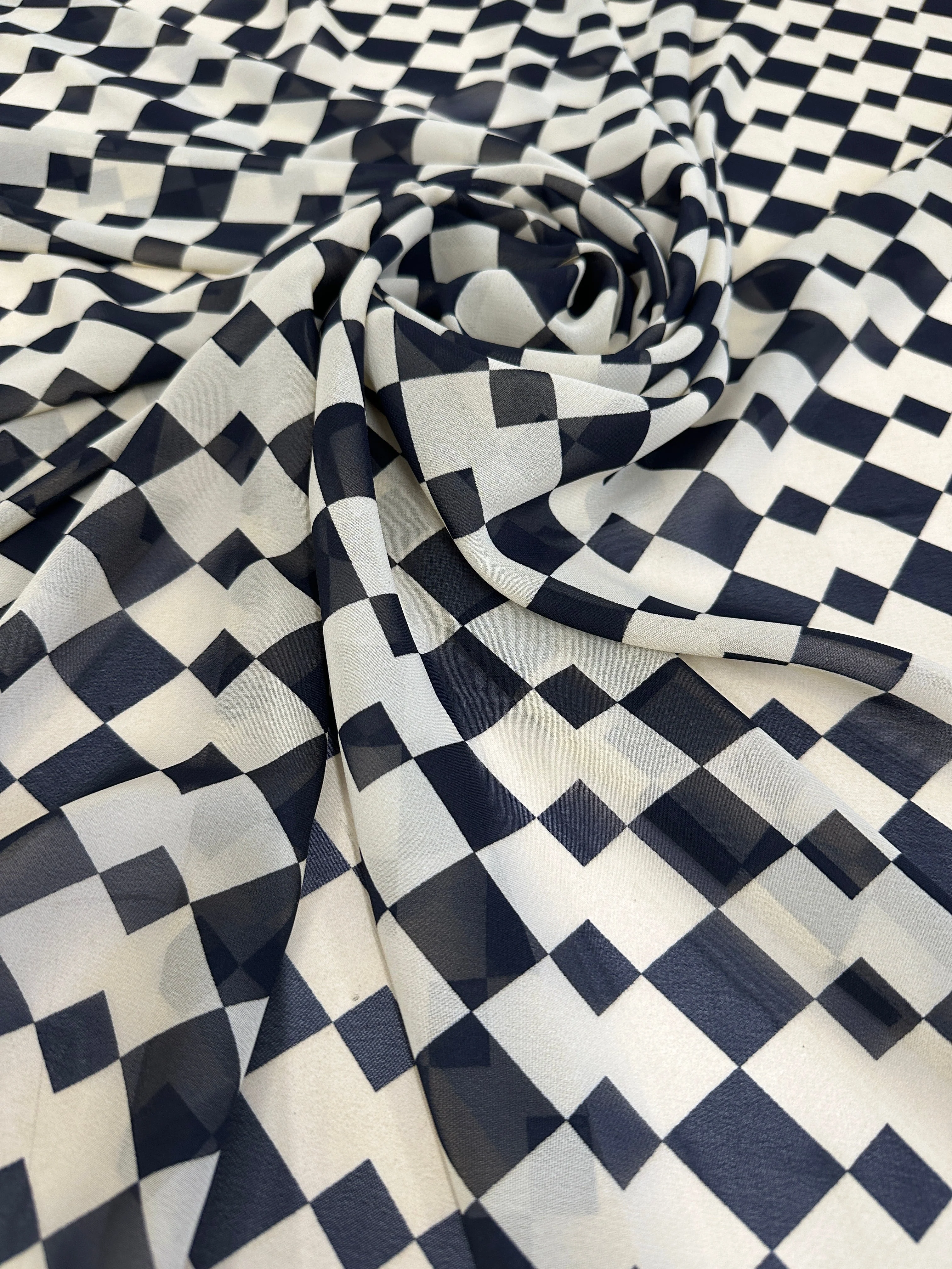 Ivory Black Checkers Viscose Chiffon - Image 5