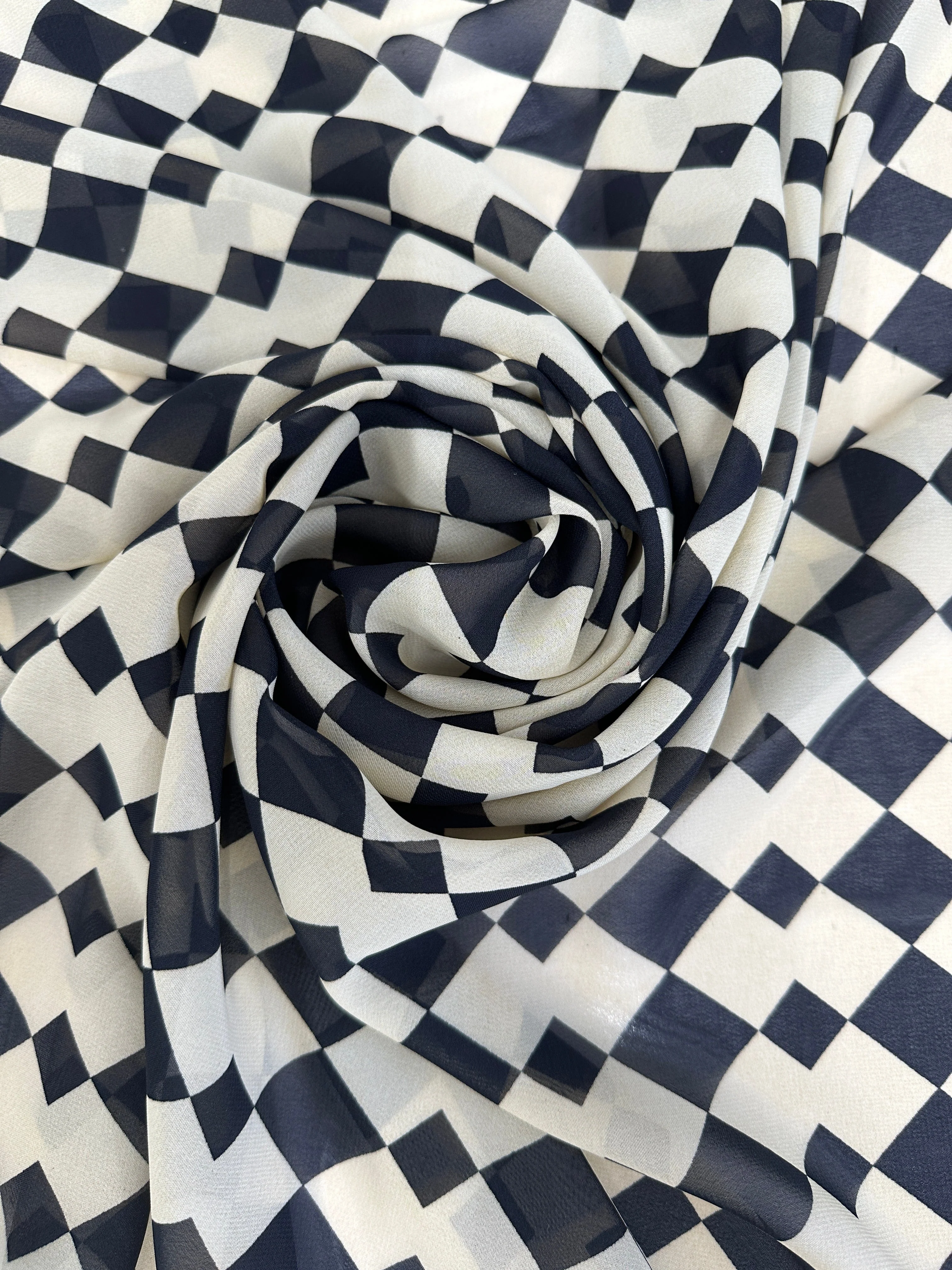 Ivory Black Checkers Viscose Chiffon - Image 7