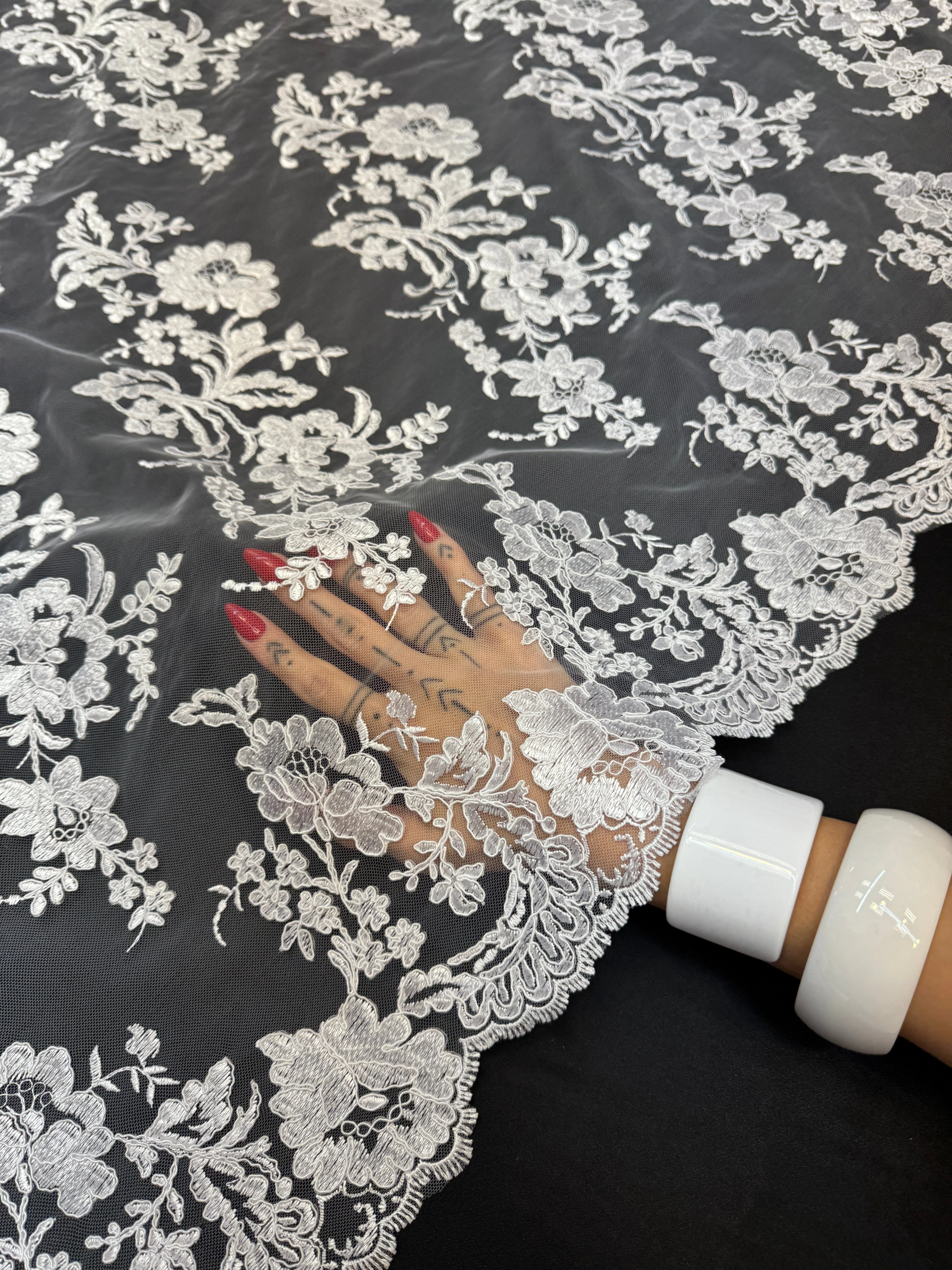 Ivory Romantic Bloom Embroidered Mesh Lace - Image 7