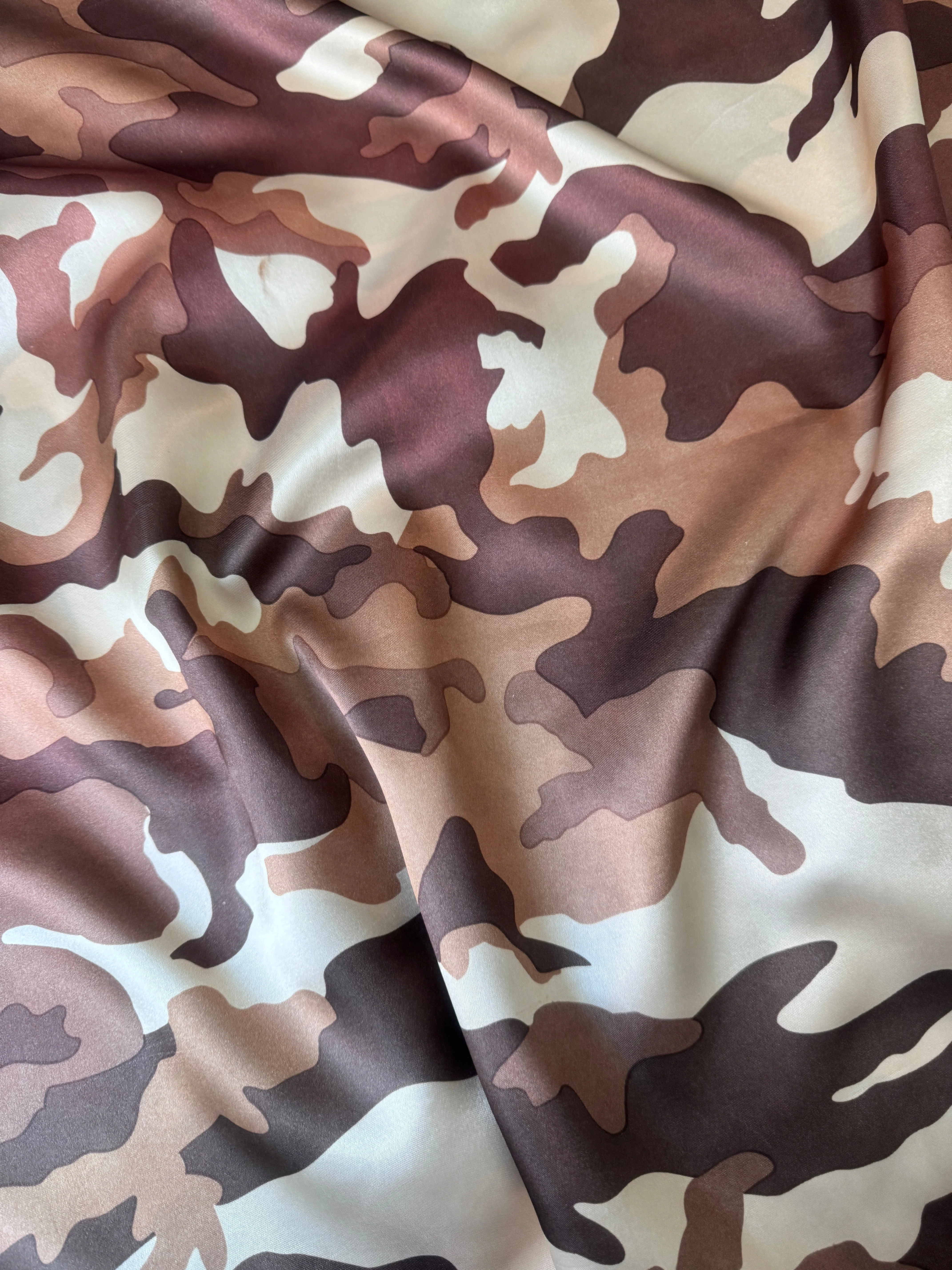 Khaki Camouflage Army Print Satin