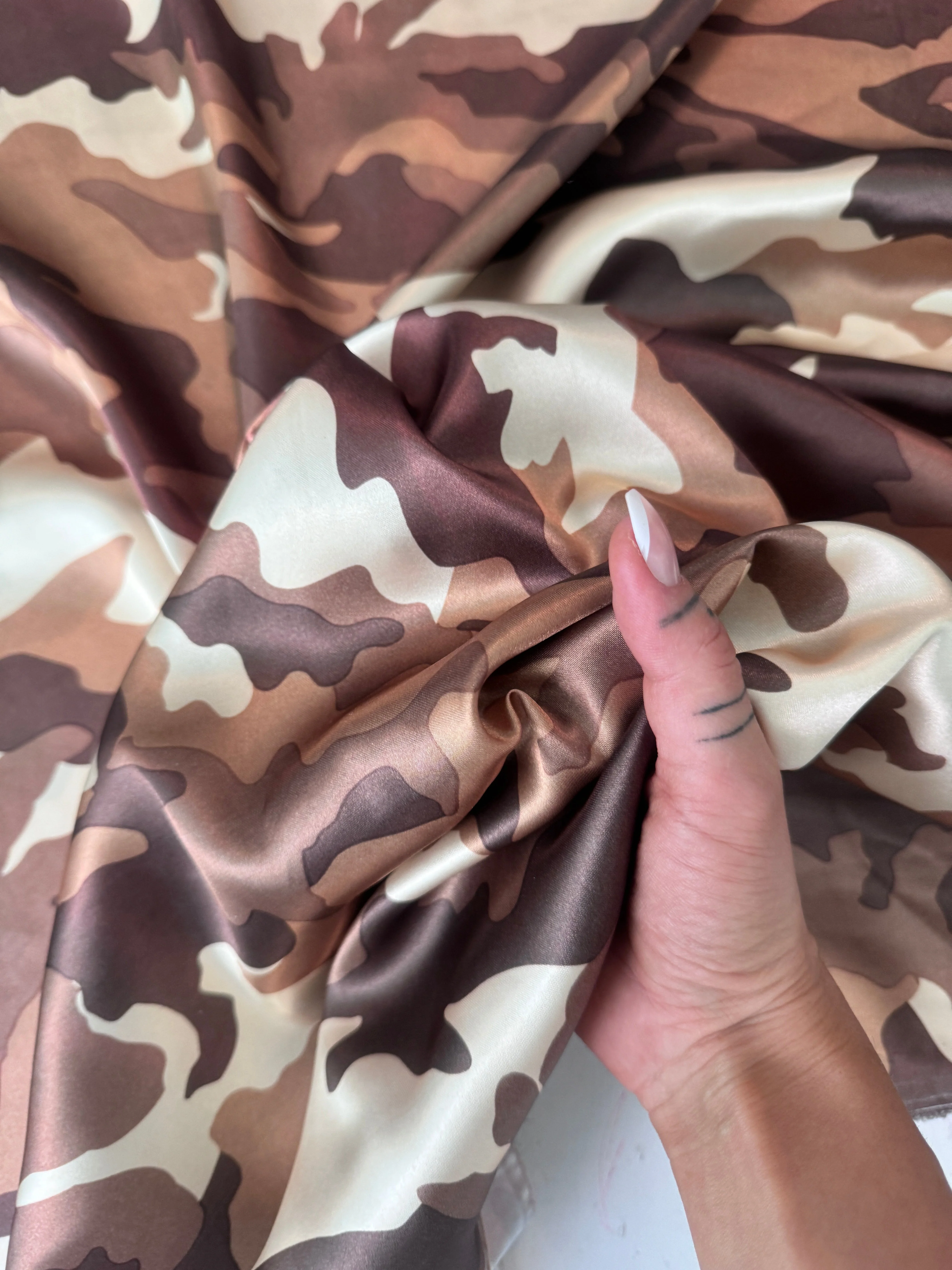 Khaki Camouflage Army Print Satin - Image 6