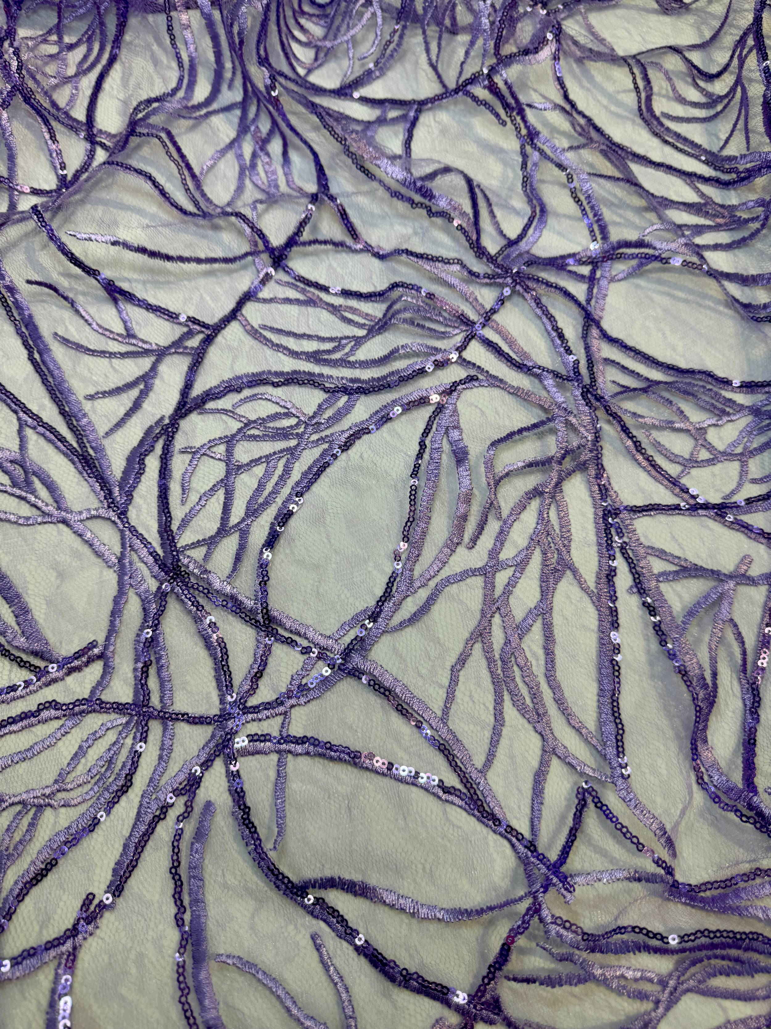 Lavender Infinity Web Sequin Embroidered Mesh - Image 4
