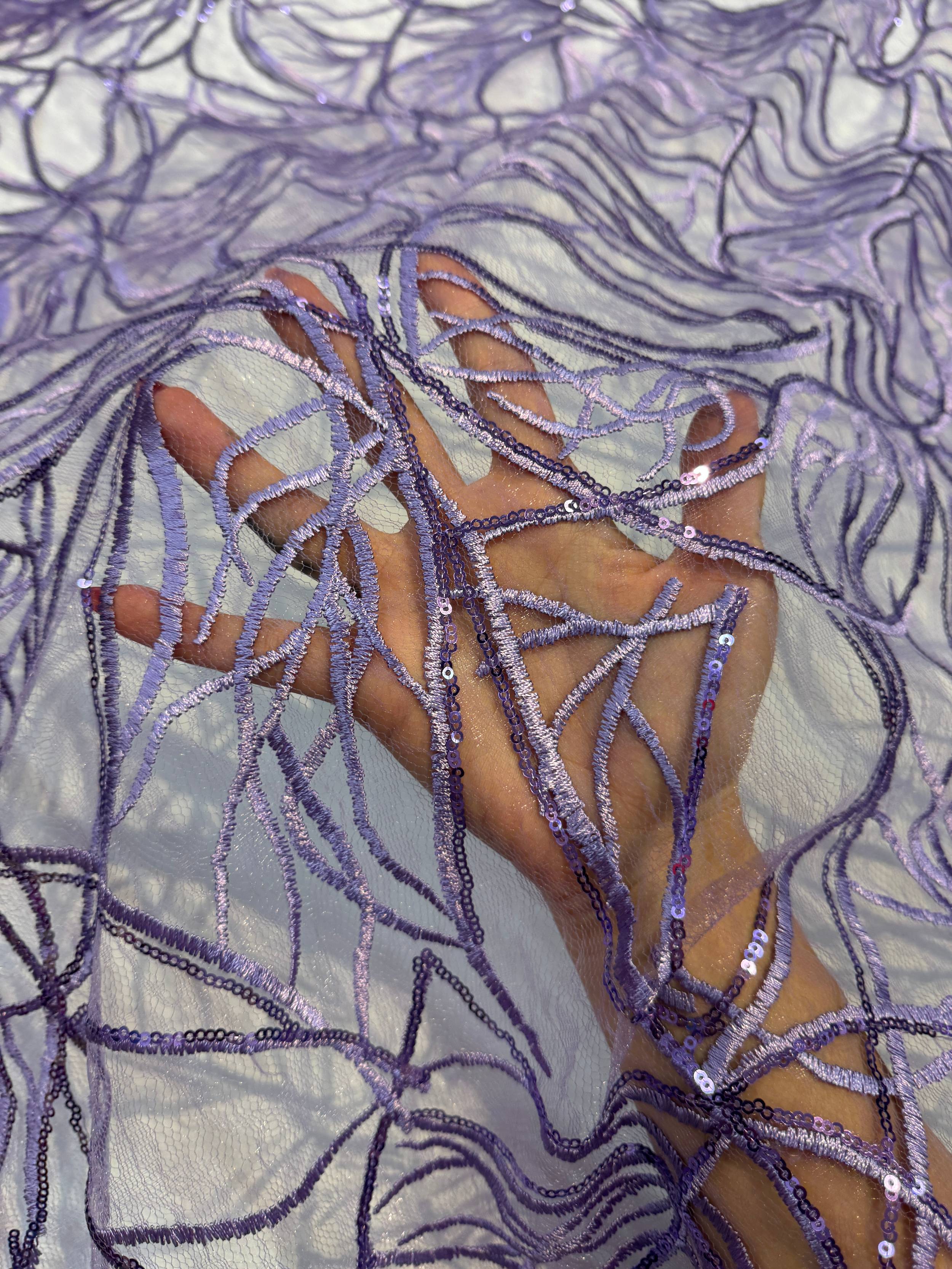 Lavender Infinity Web Sequin Embroidered Mesh - Image 7