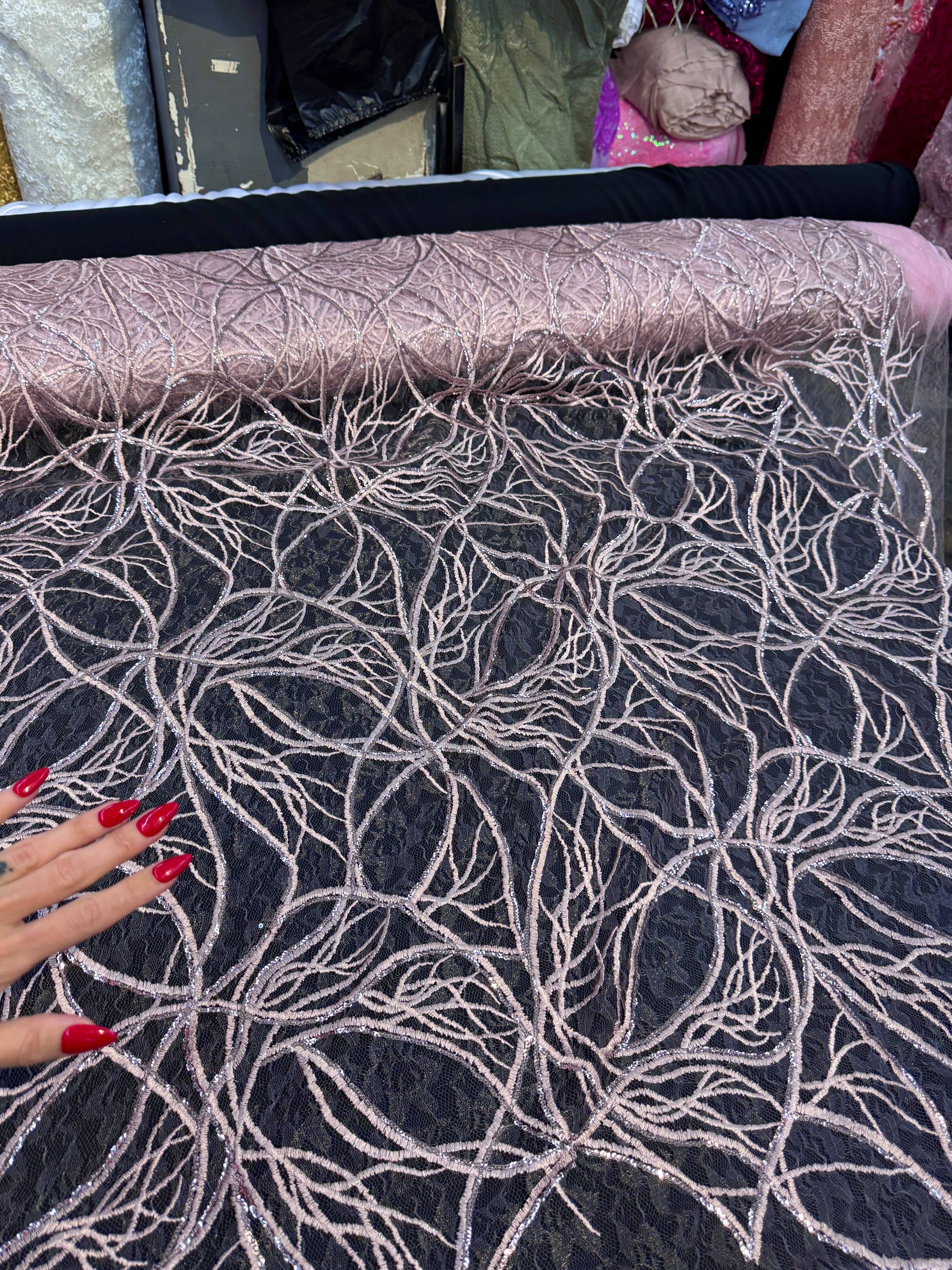 Mauve Infinity Web Sequin Embroidered Mesh - Image 3