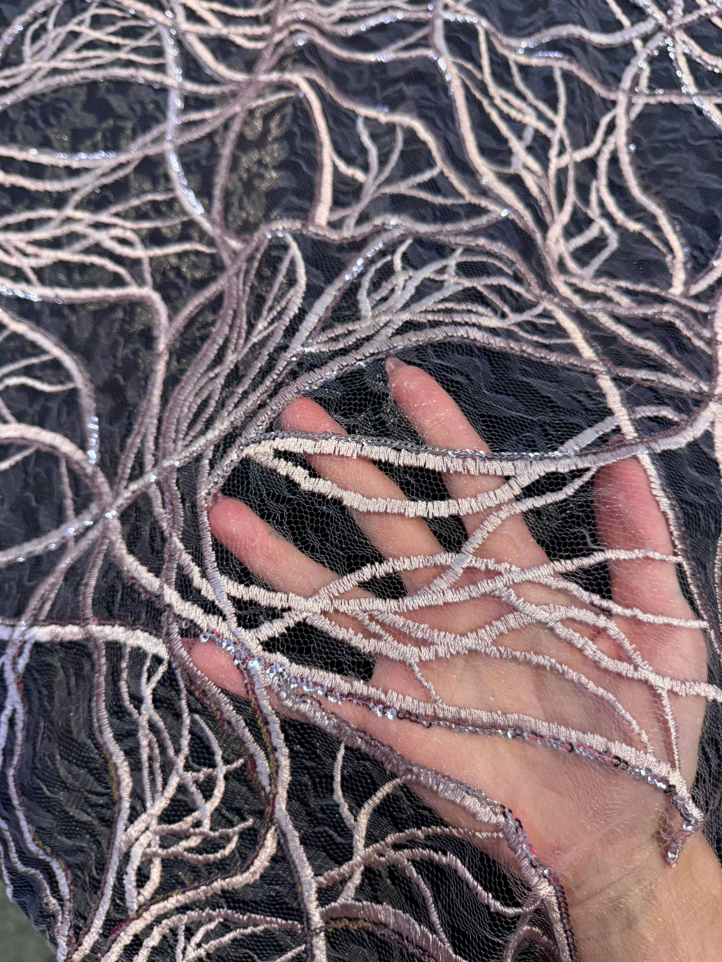 Mauve Infinity Web Sequin Embroidered Mesh - Image 4