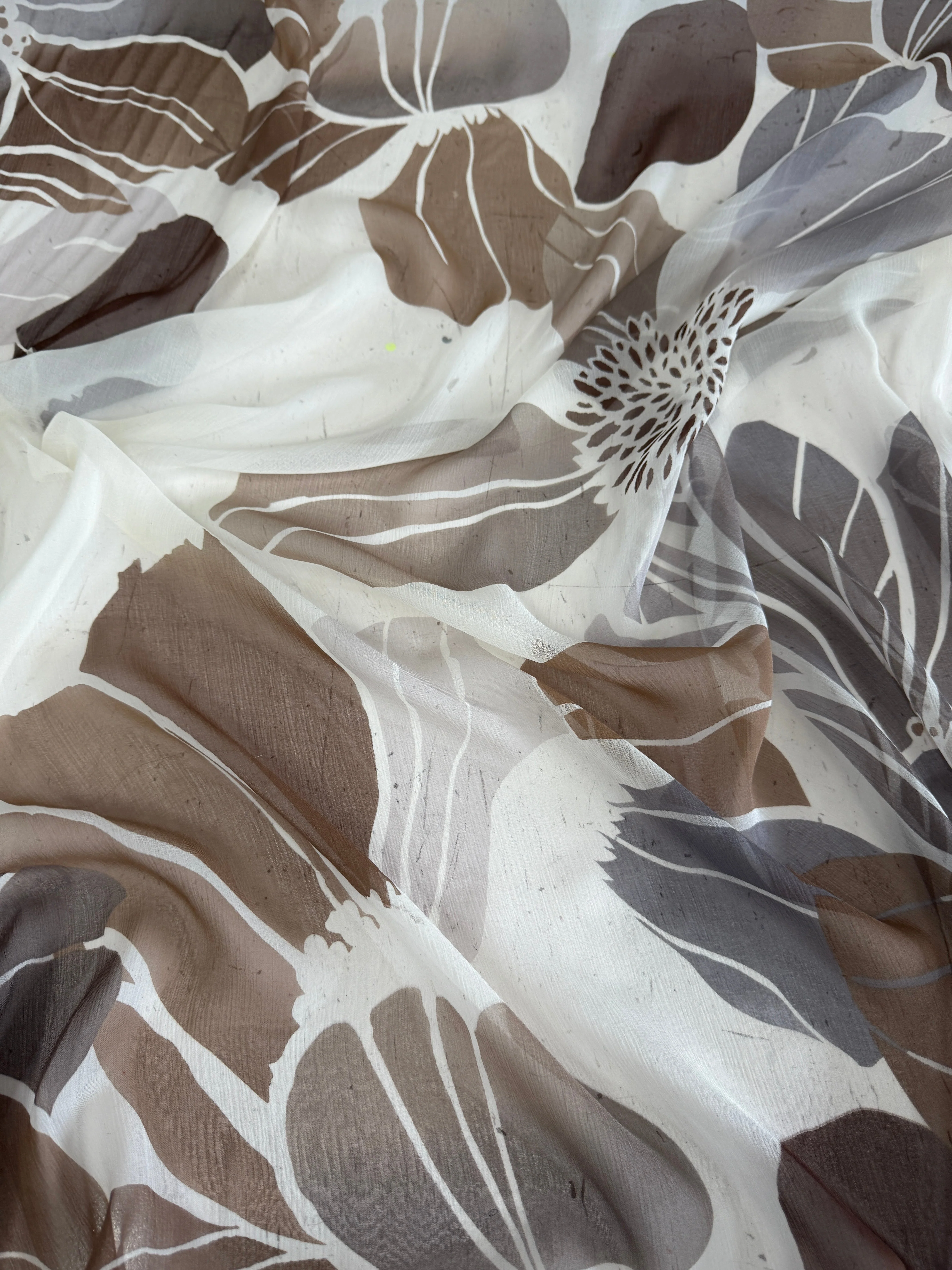 Mocha Botanical Italian Crinkle Silk Chiffon - Image 5