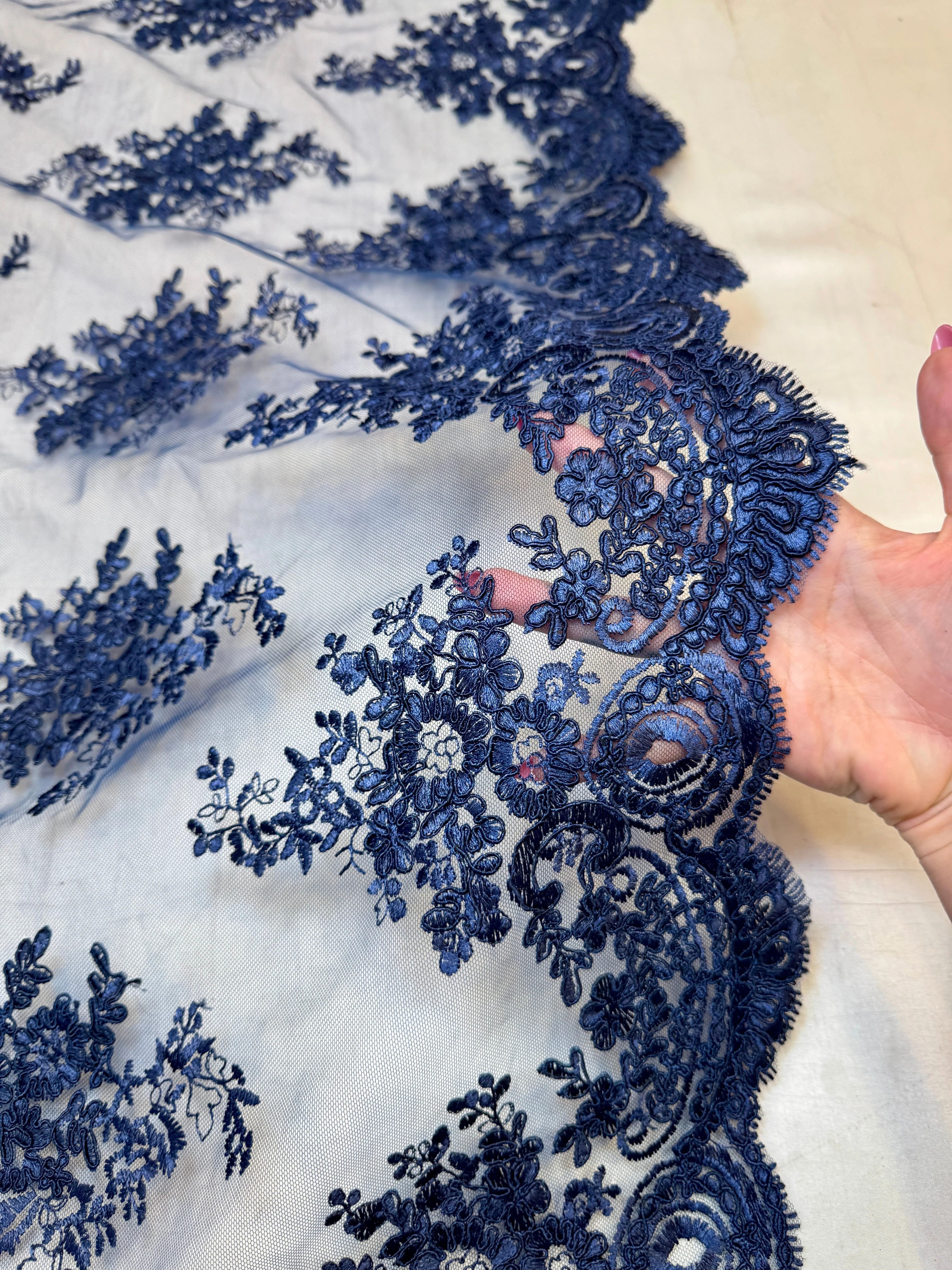 Navy Blue Fleur Scalloped Lace Mesh - Image 7