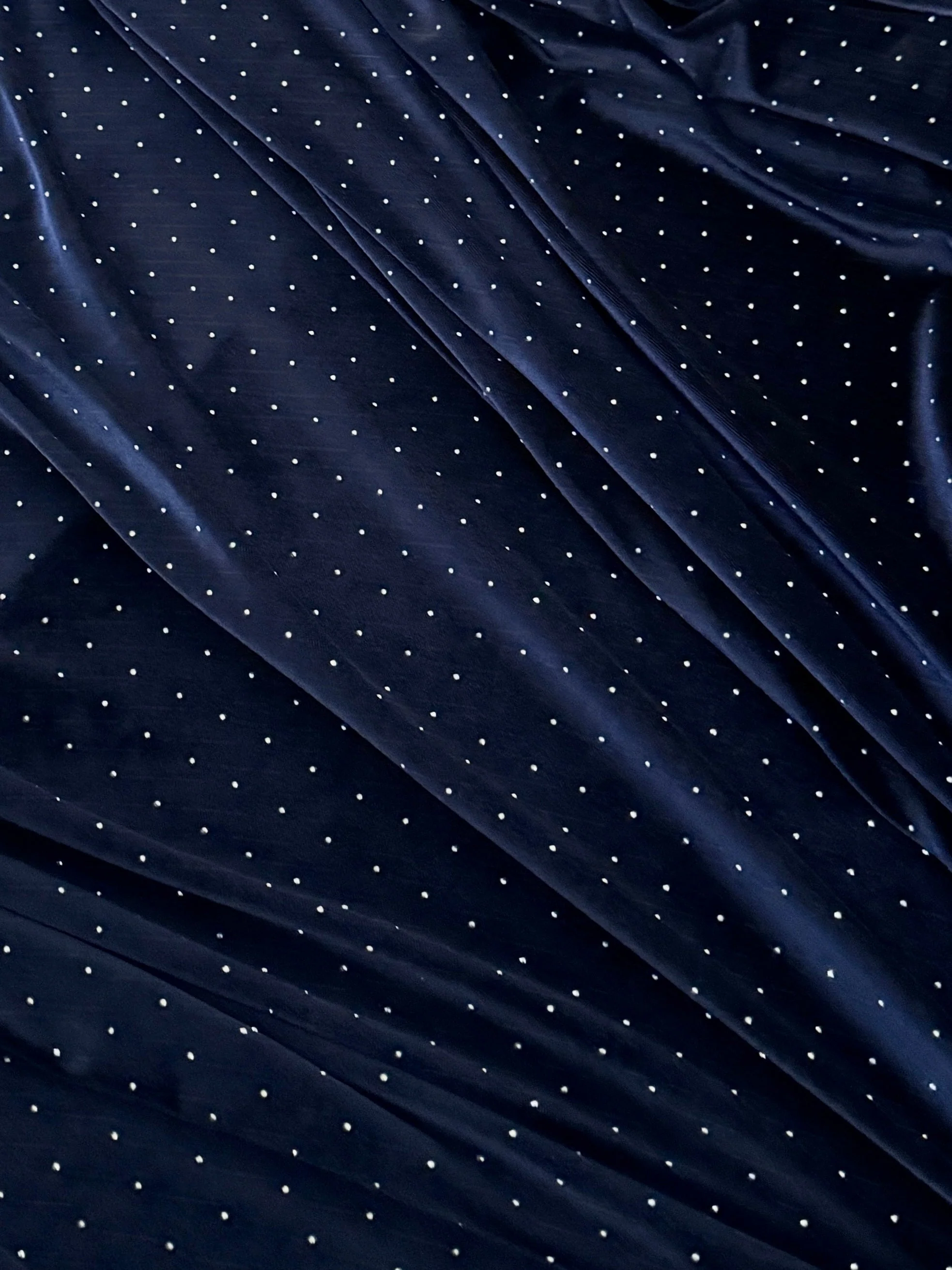 Navy Blue Stadust Rhinestone Beaded Stretch Velvet - Image 3