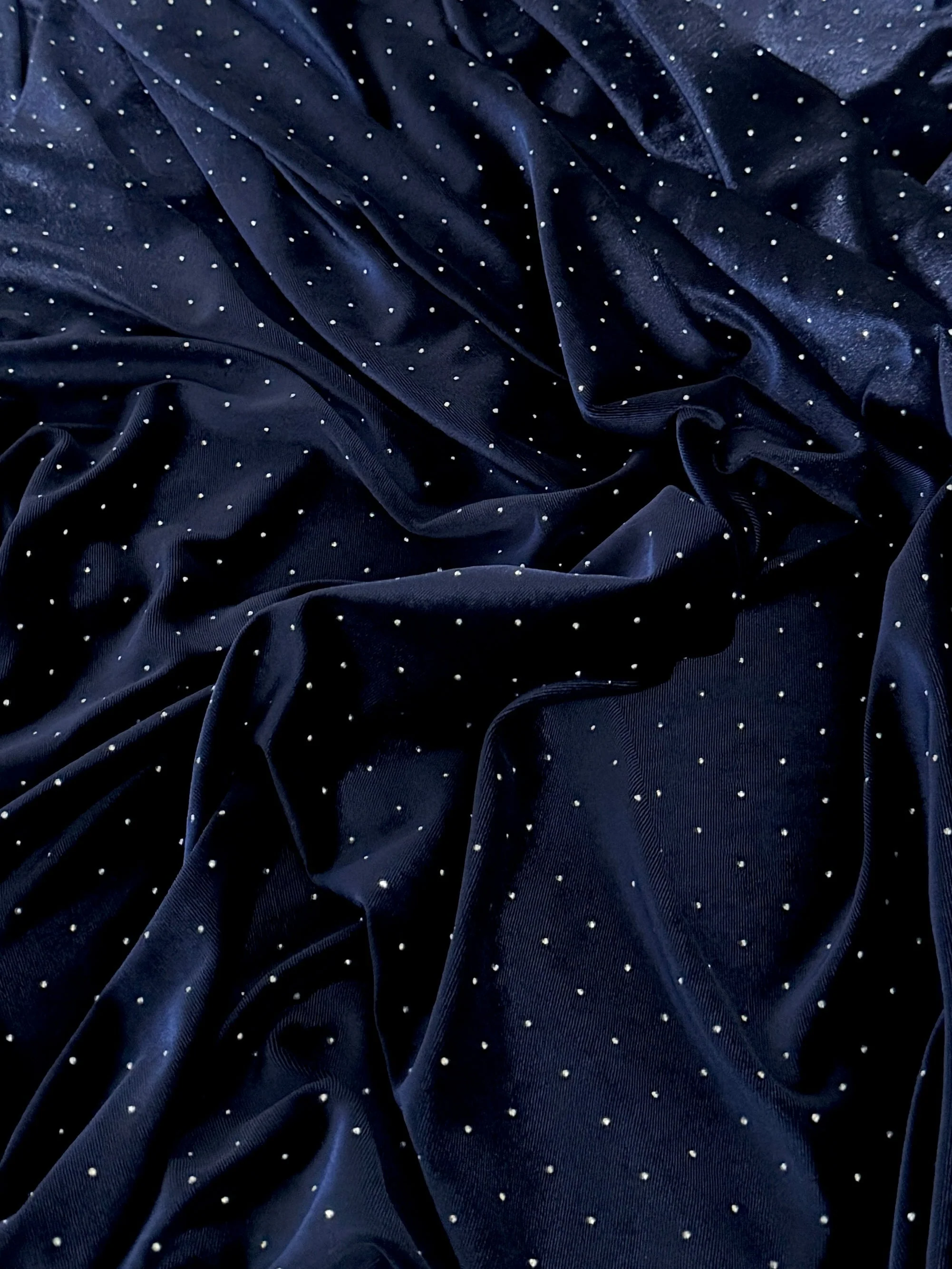 Navy Blue Stadust Rhinestone Beaded Stretch Velvet - Image 4