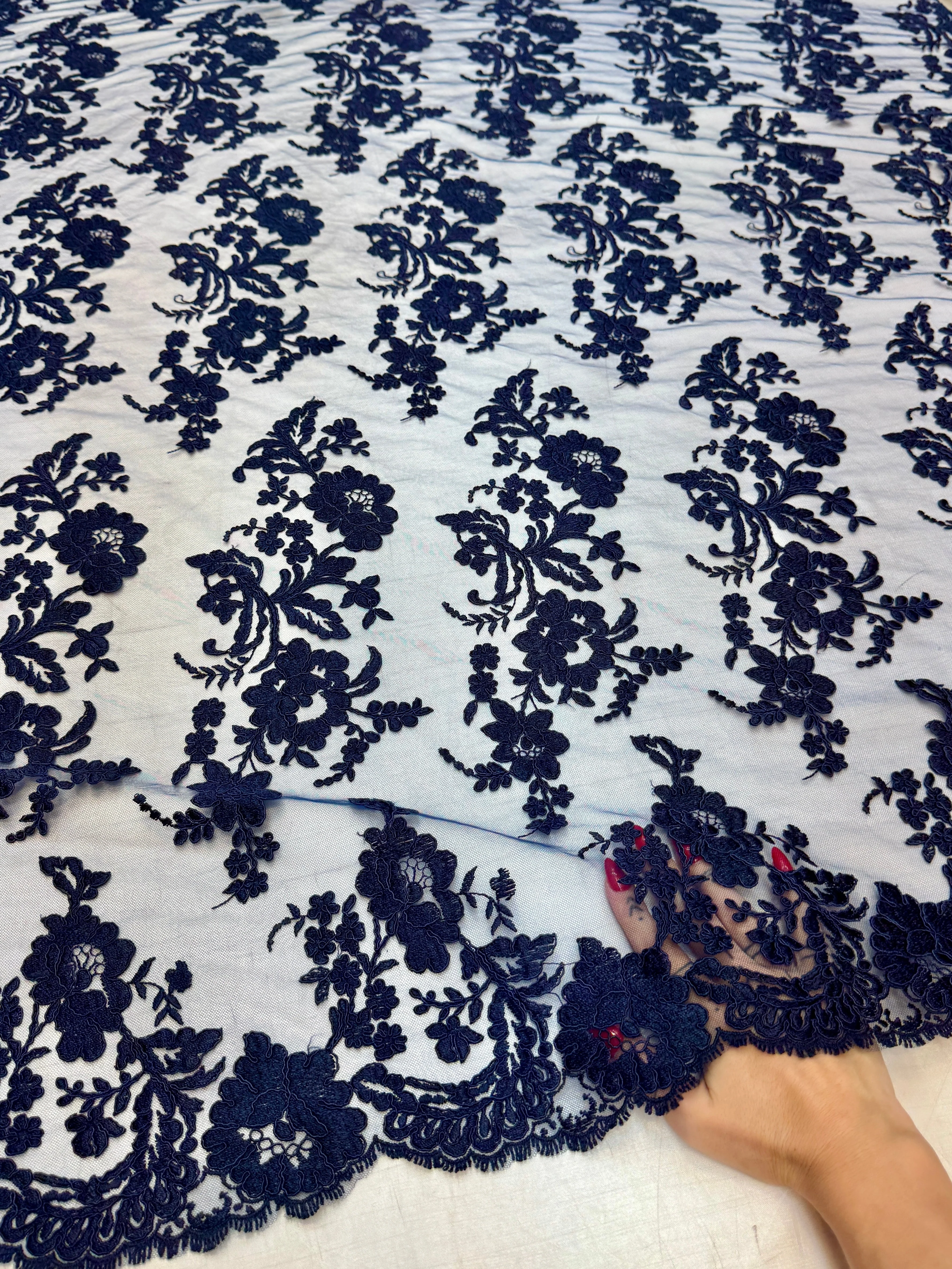 Navy Romantic Bloom Embroidered Mesh Lace - Image 7