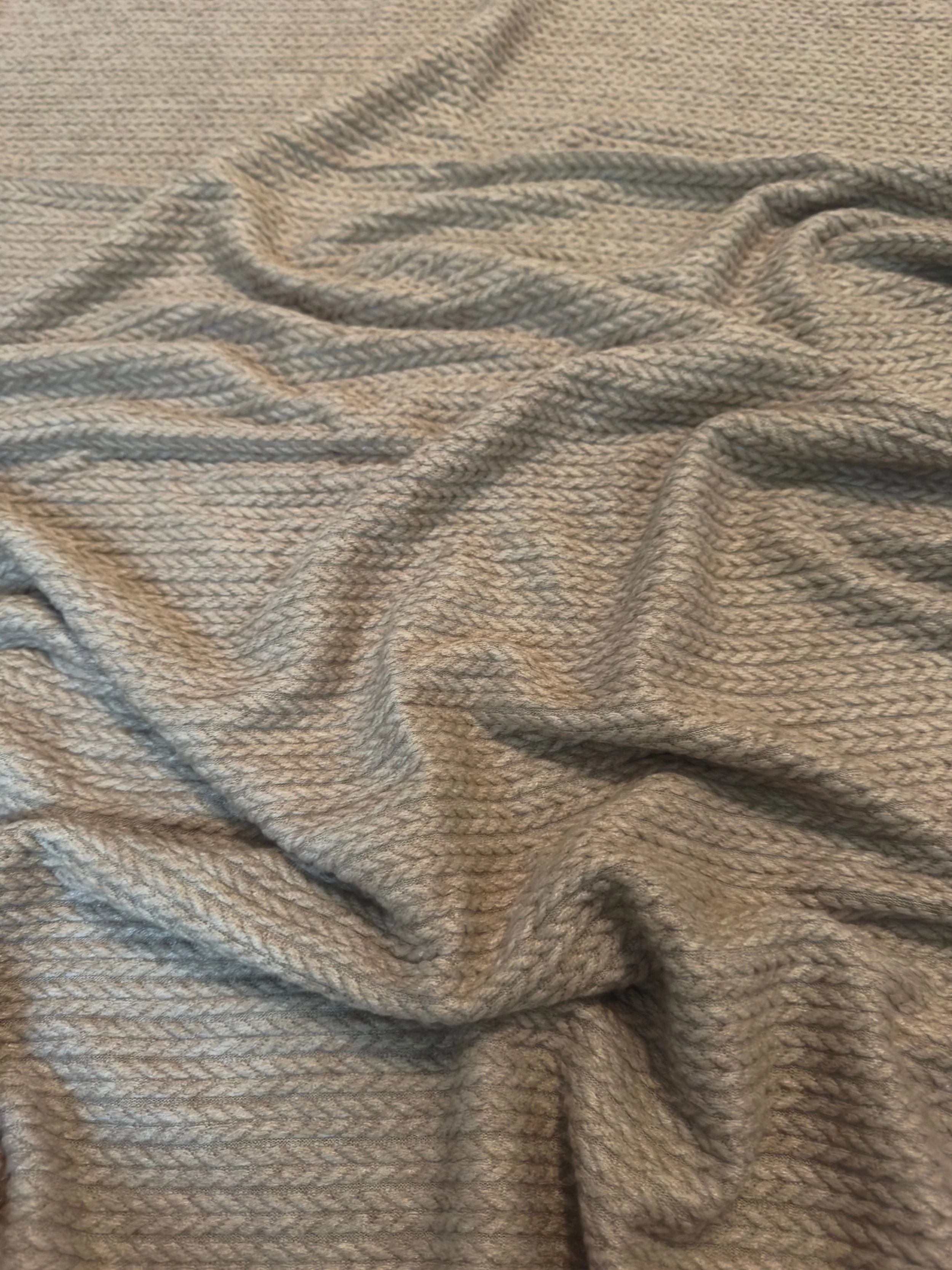 Oatmeal Buttery Soft Cable Textured Sweater Knit - Image 3