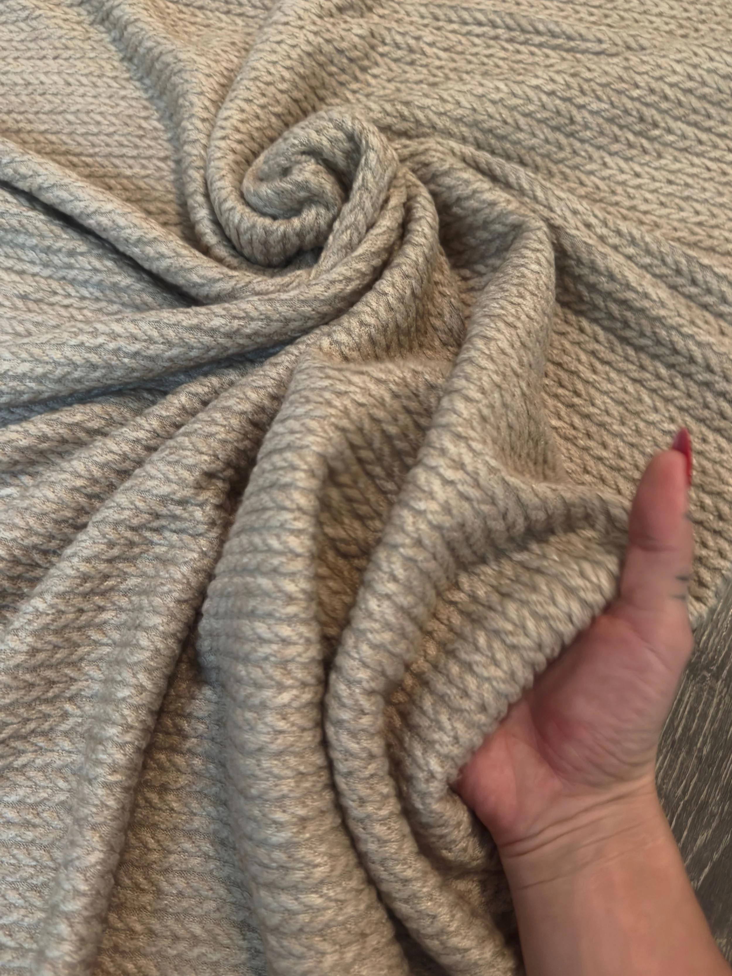 Oatmeal Buttery Soft Cable Textured Sweater Knit - Image 6