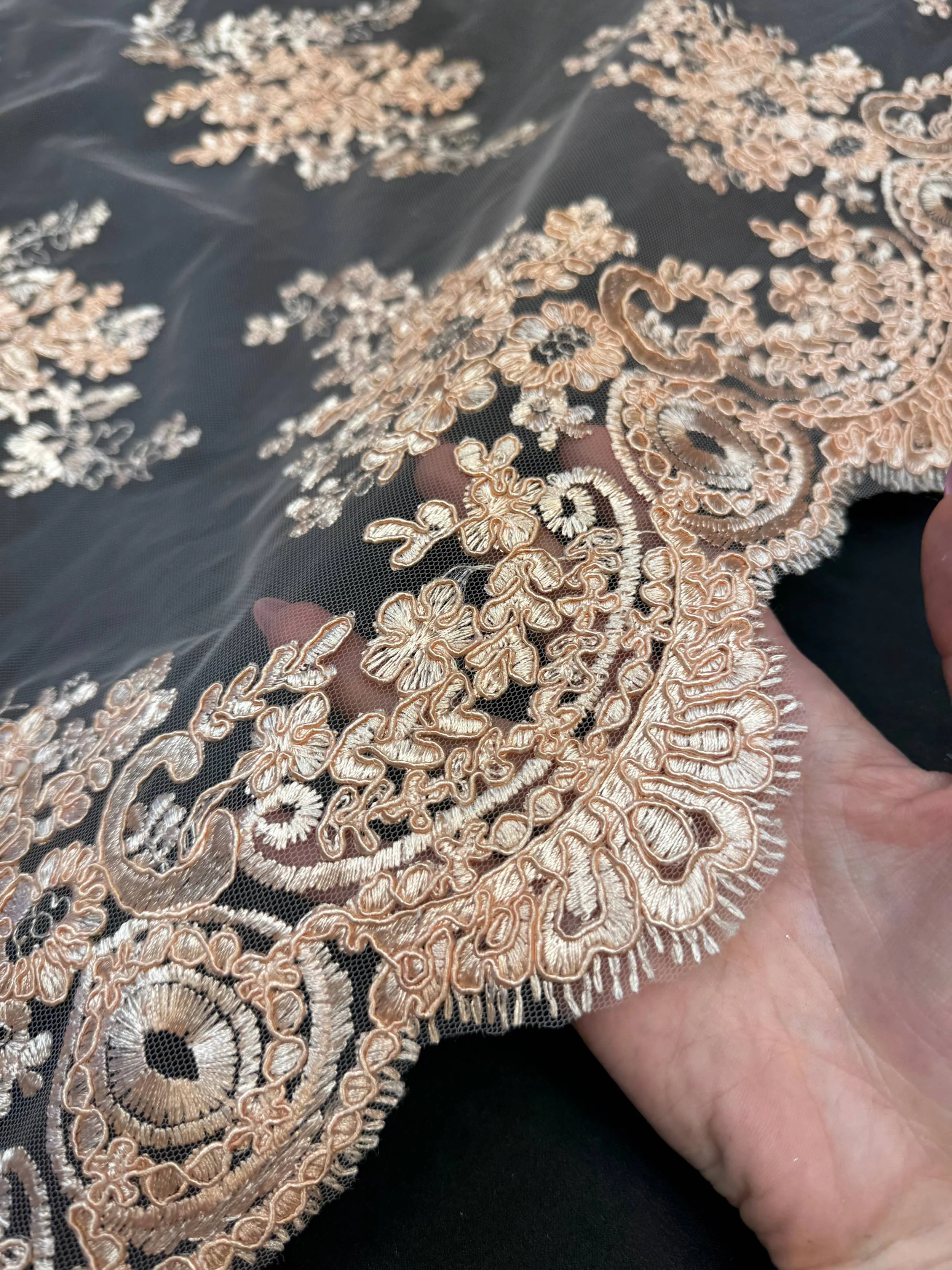 Peach Fleur Scalloped Lace Mesh - Image 7