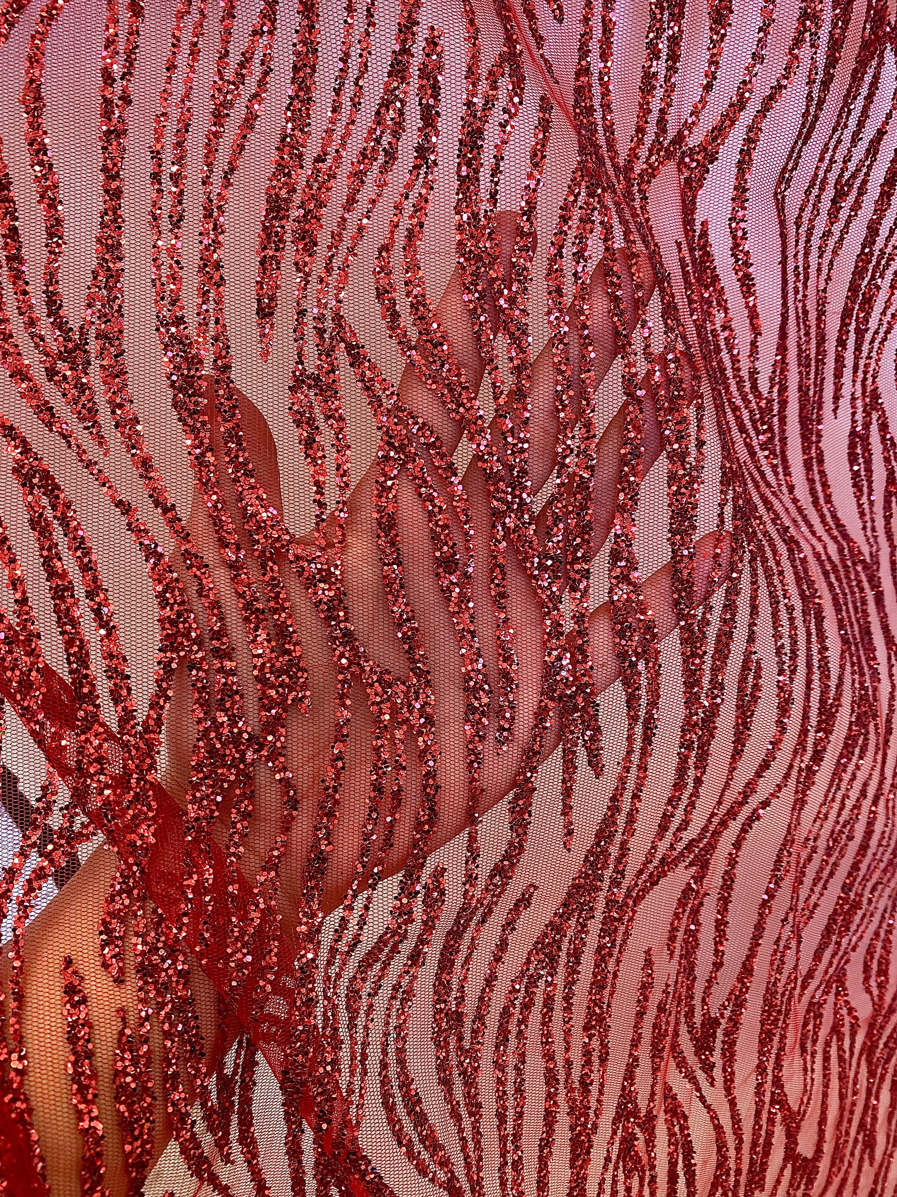 Red Glitter Wave Design Lace