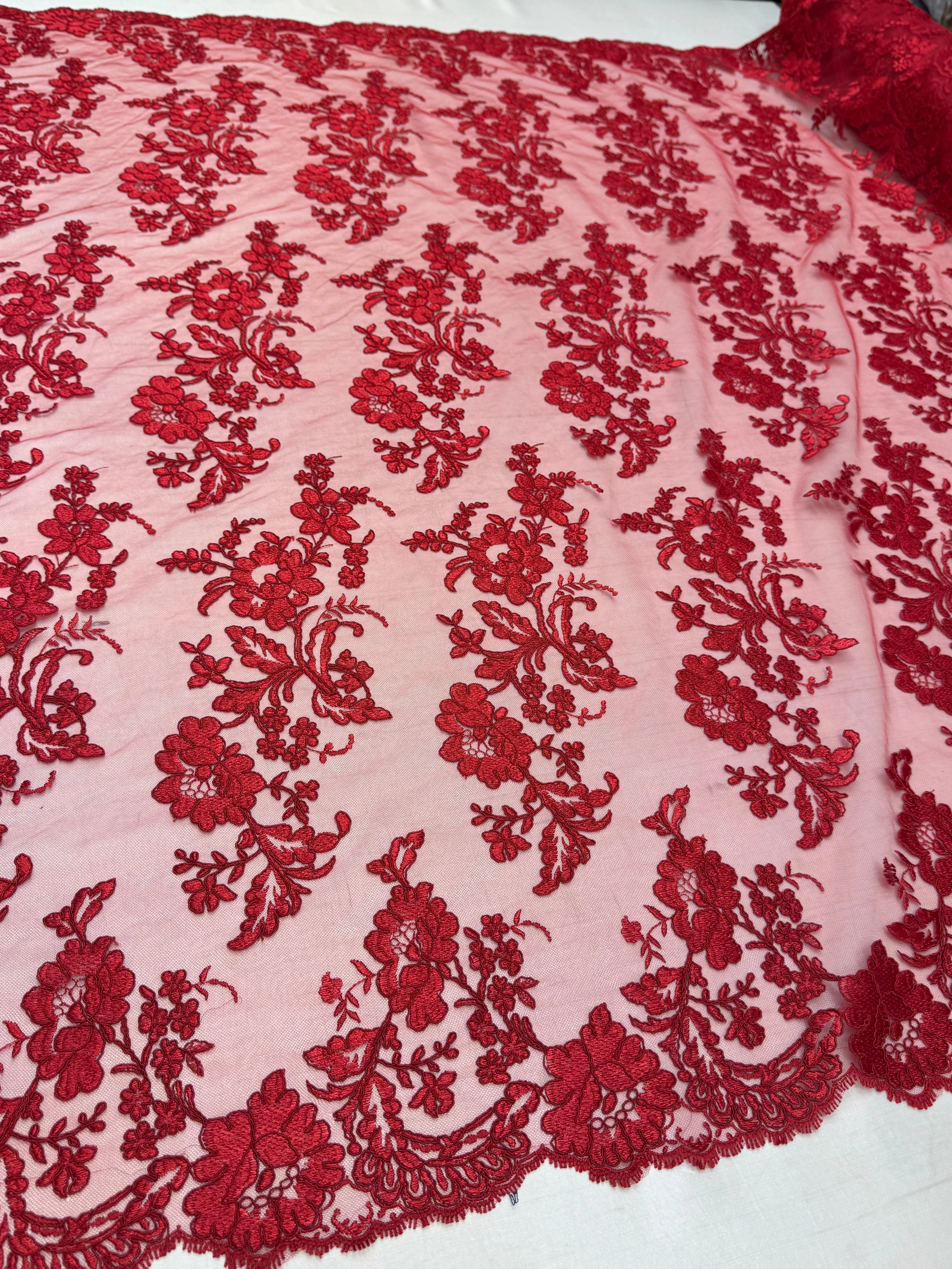 Red Romantic Bloom Embroidered Mesh Lace - Image 6
