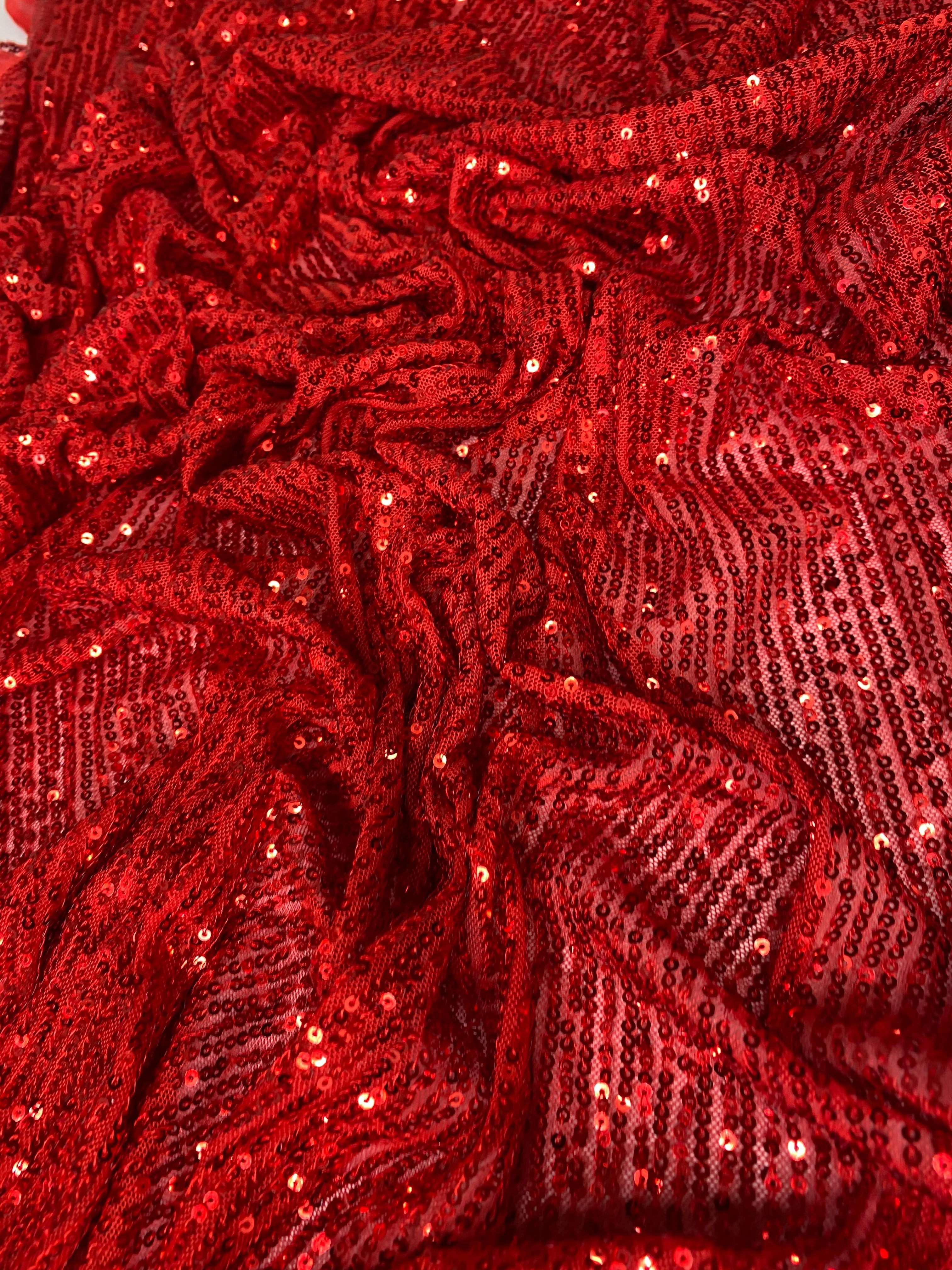Red Striped Stretch Sequin on Mesh