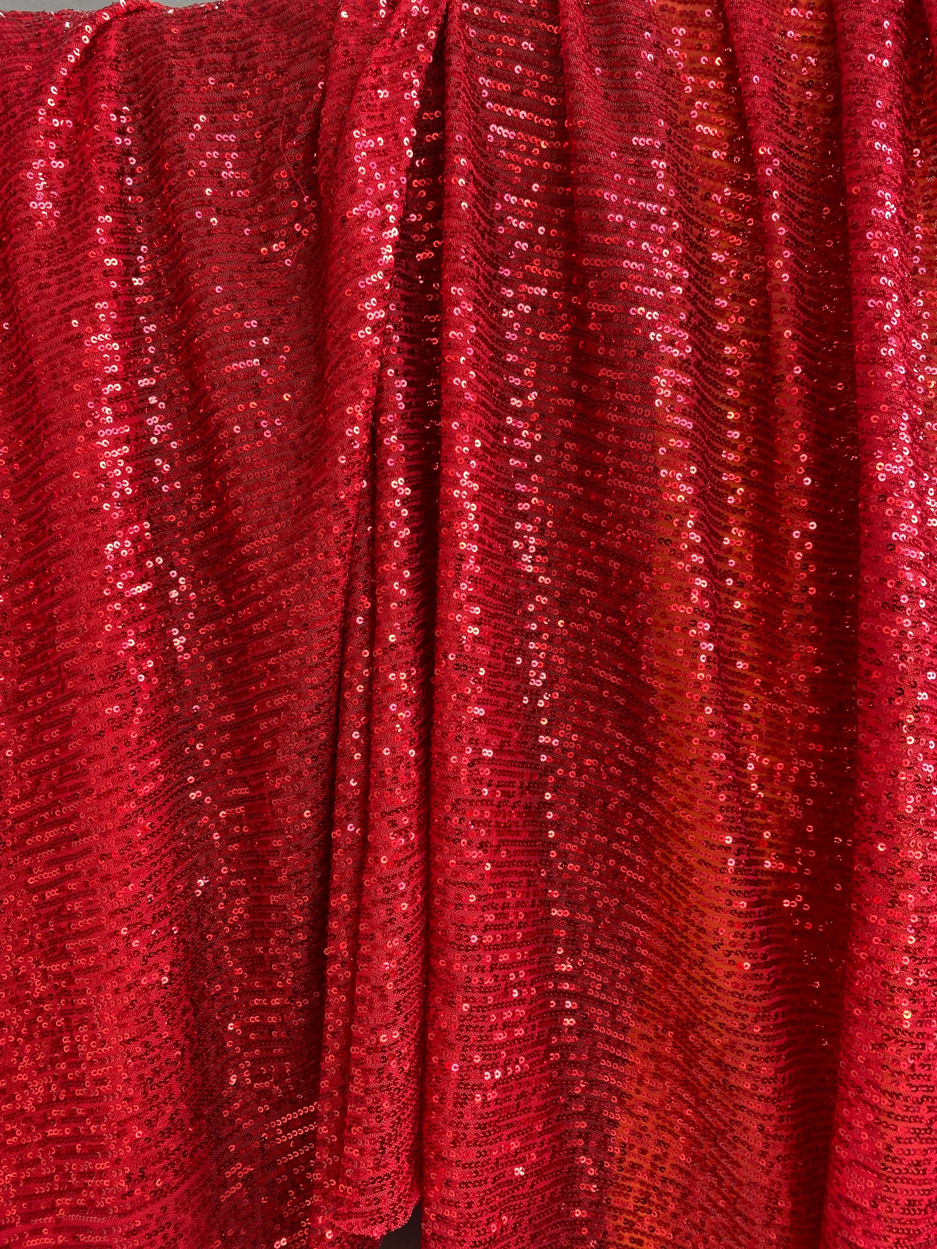 Red Striped Stretch Sequin on Mesh - Image 3