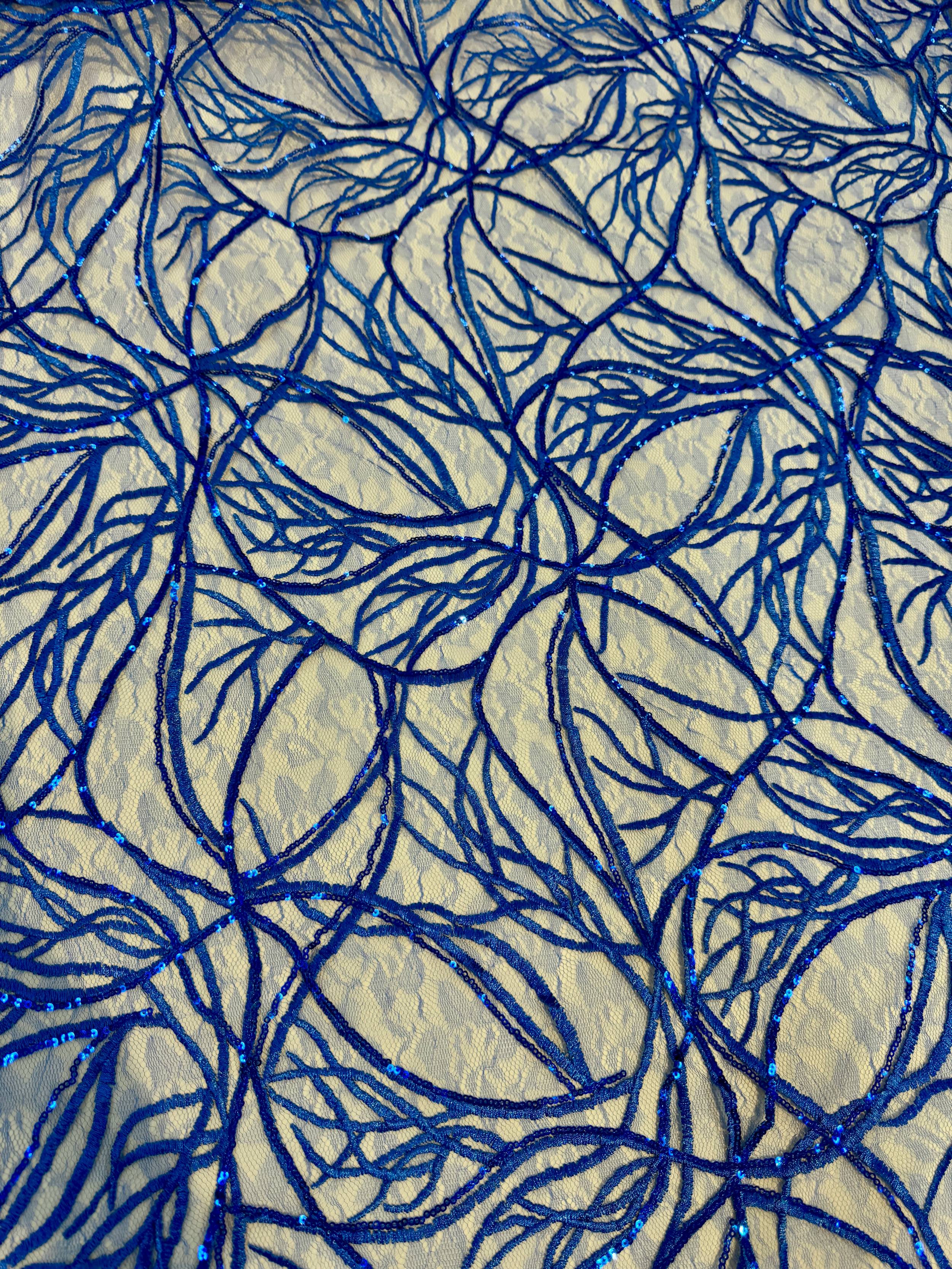 Royal Blue Infinity Web Sequin Embroidered Mesh - Image 2