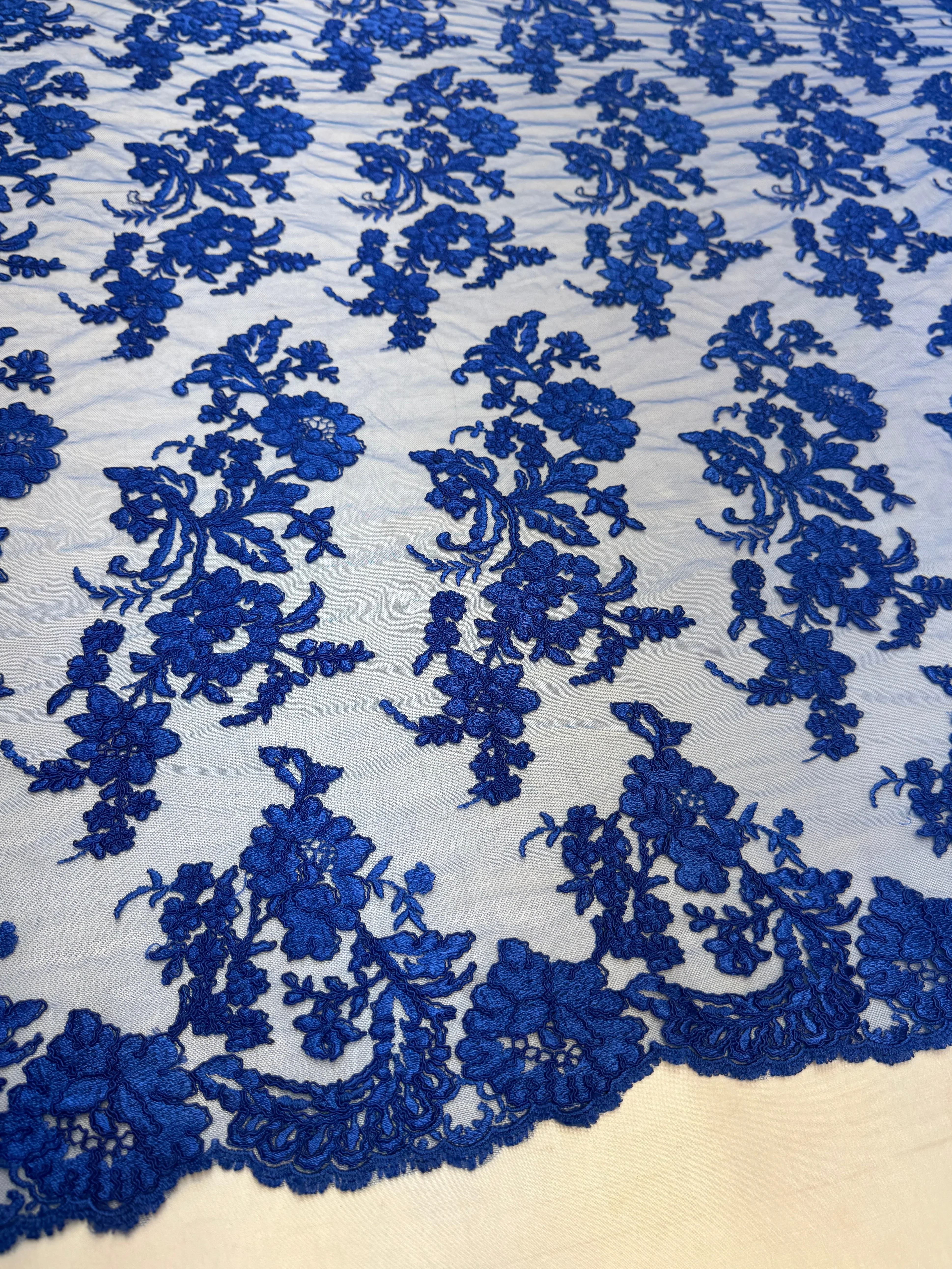 Royal Blue Romantic Bloom Embroidered Mesh Lace - Image 2