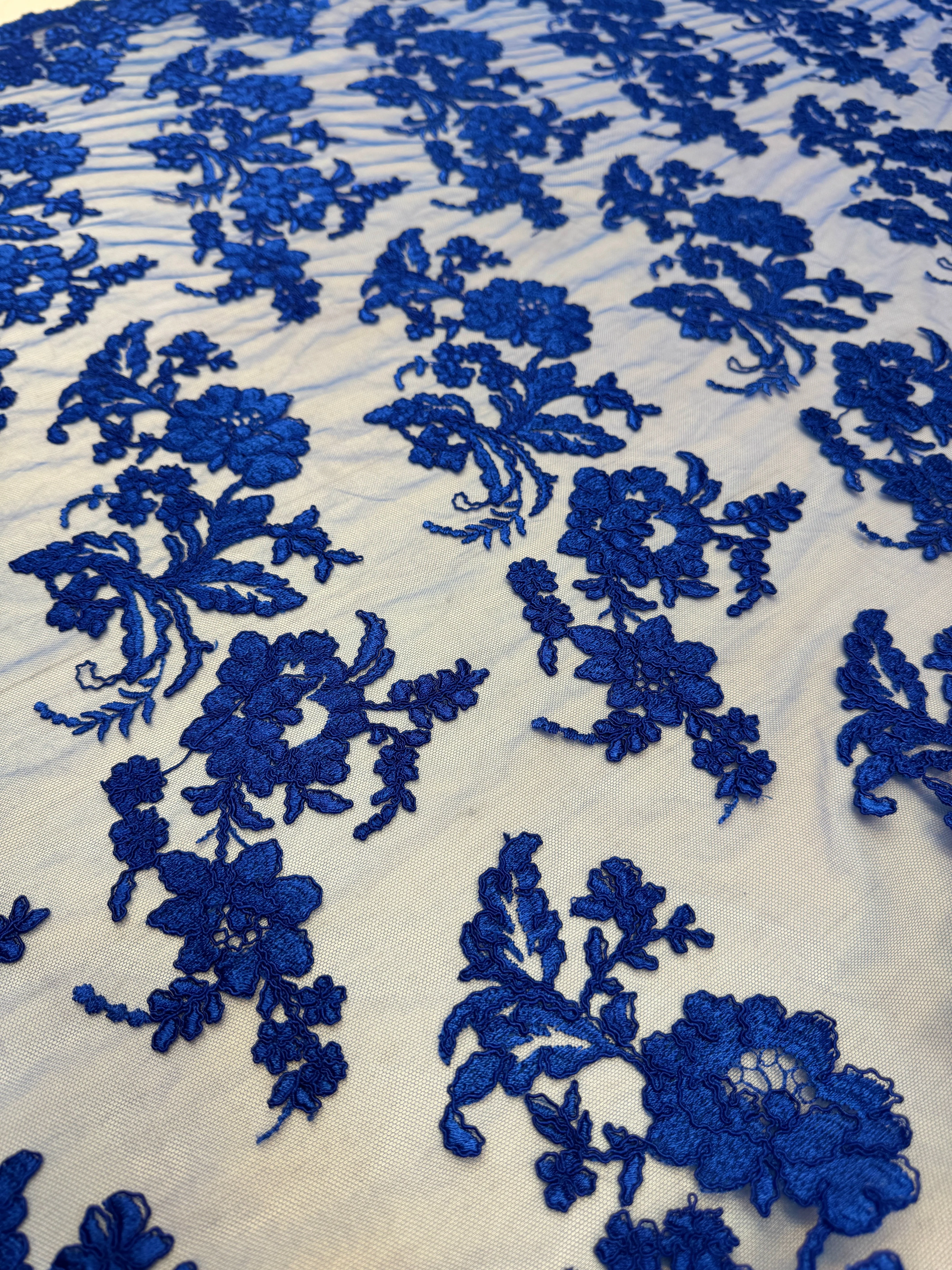 Royal Blue Romantic Bloom Embroidered Mesh Lace - Image 3