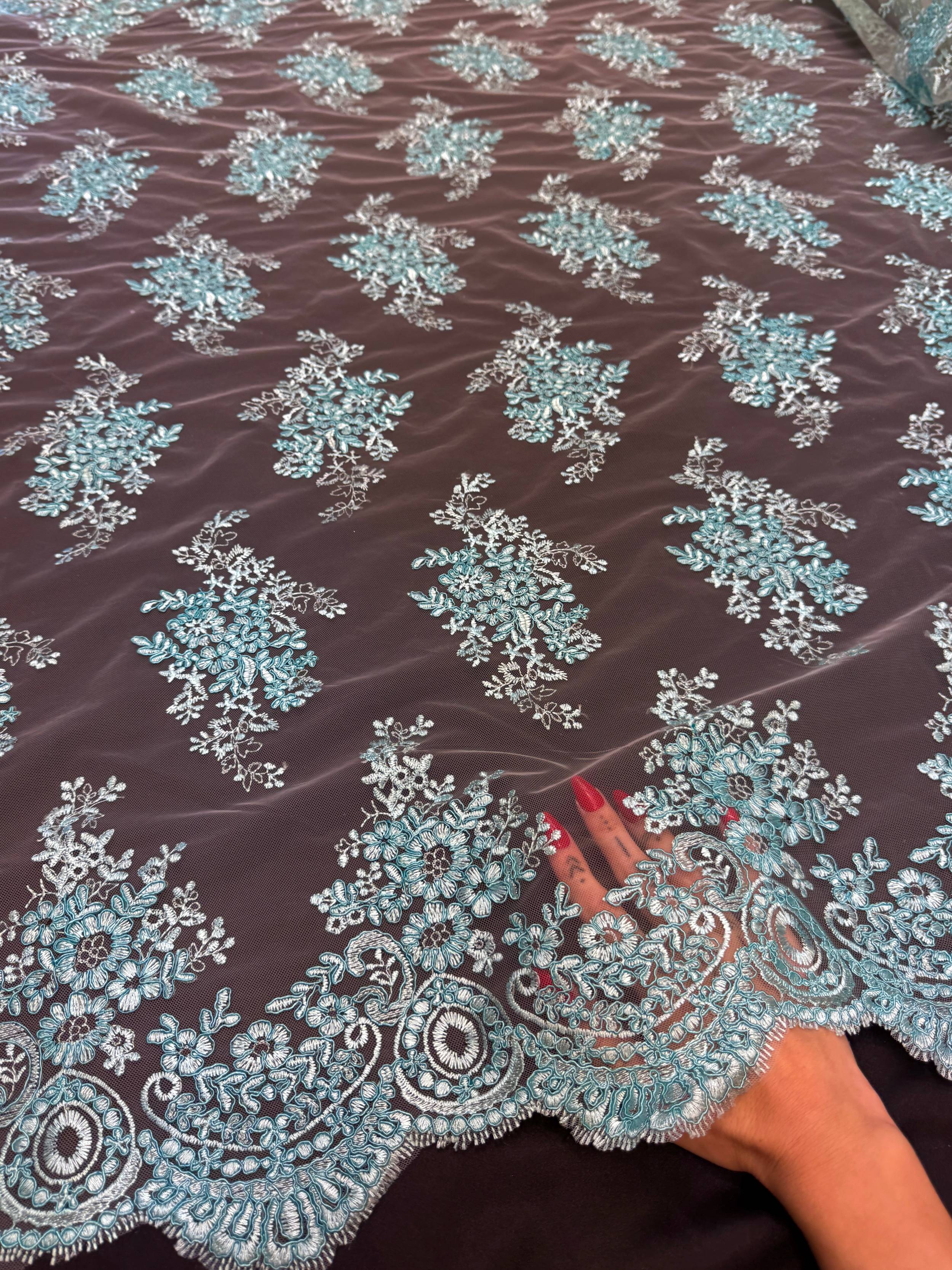 Turquoise Fleur Scalloped Lace Mesh