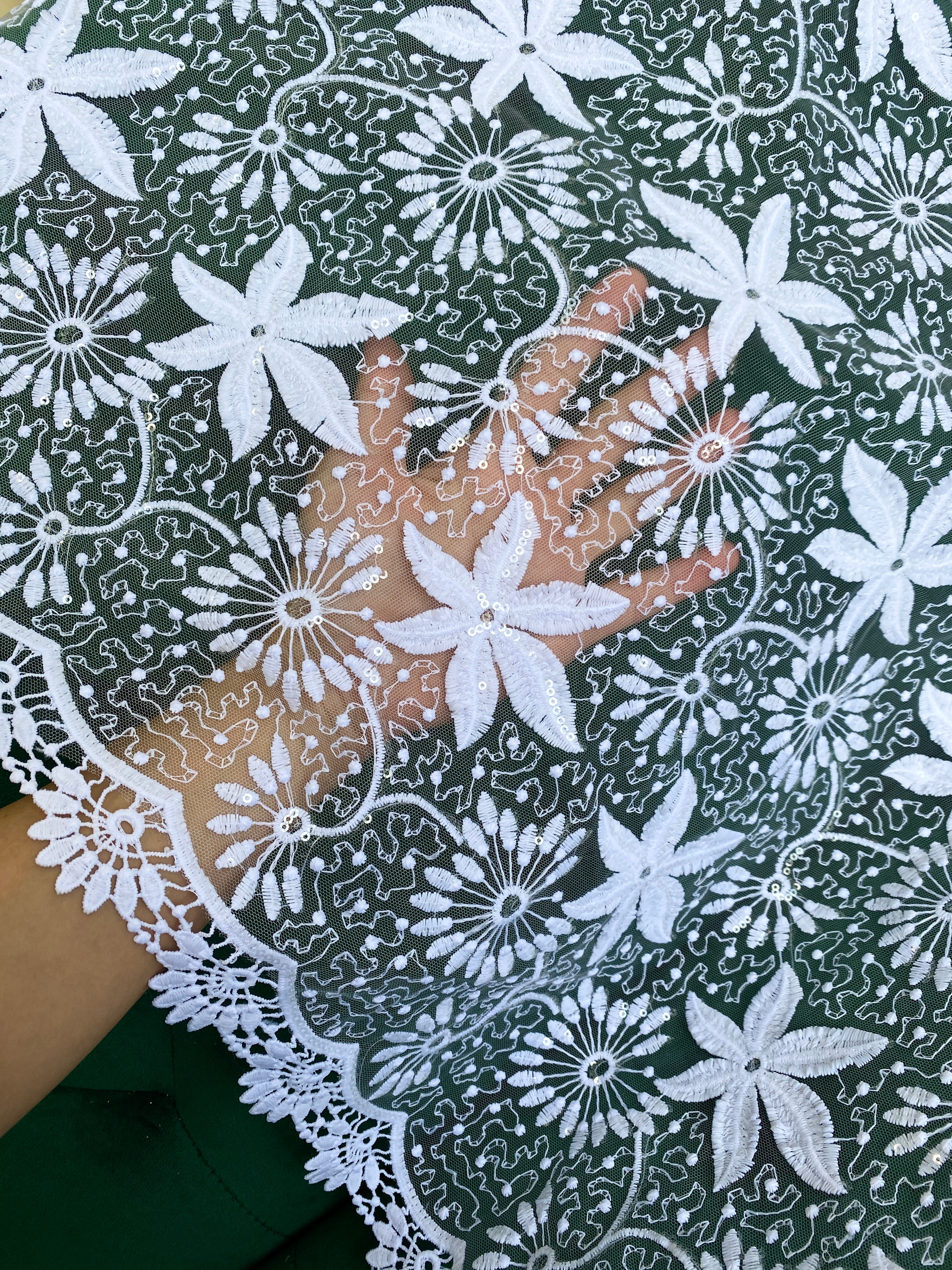 White Bridal Dainty Lace on Mesh